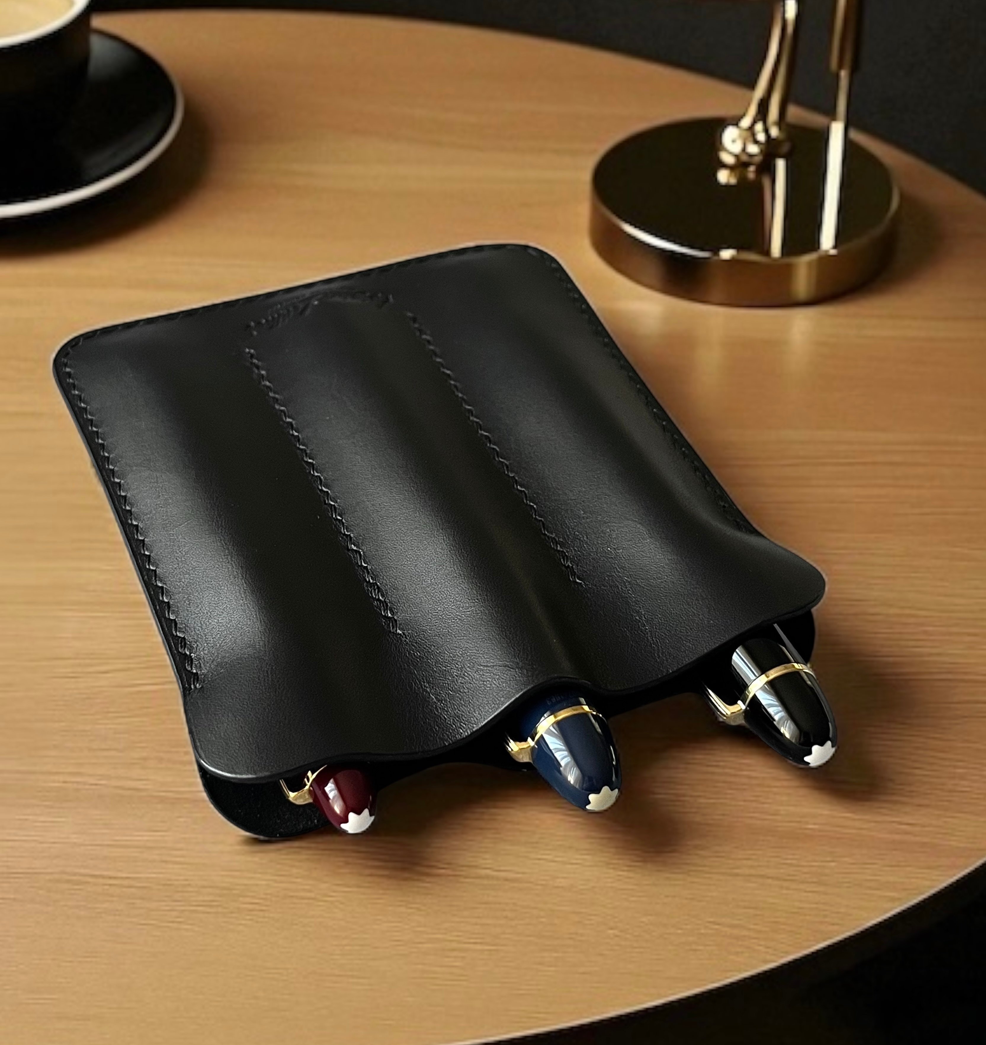 LEATHER TRIPLE PEN SLEEVE-BLACK