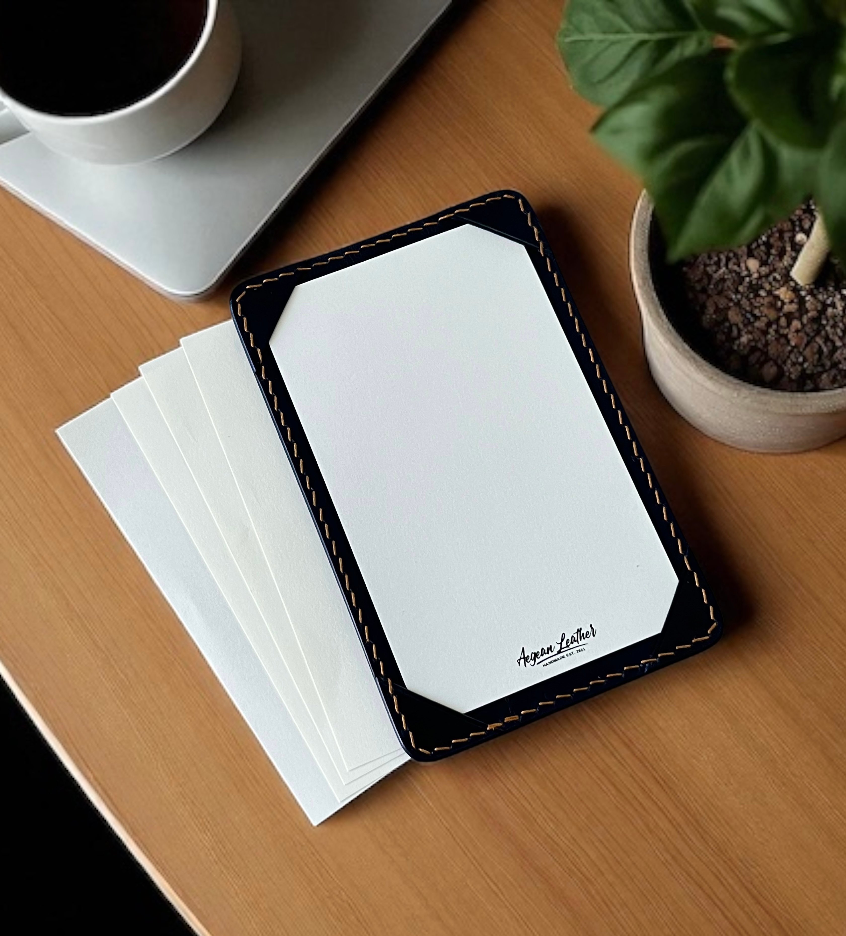 LEATHER JOTTER PAD-NAVY BLUE
