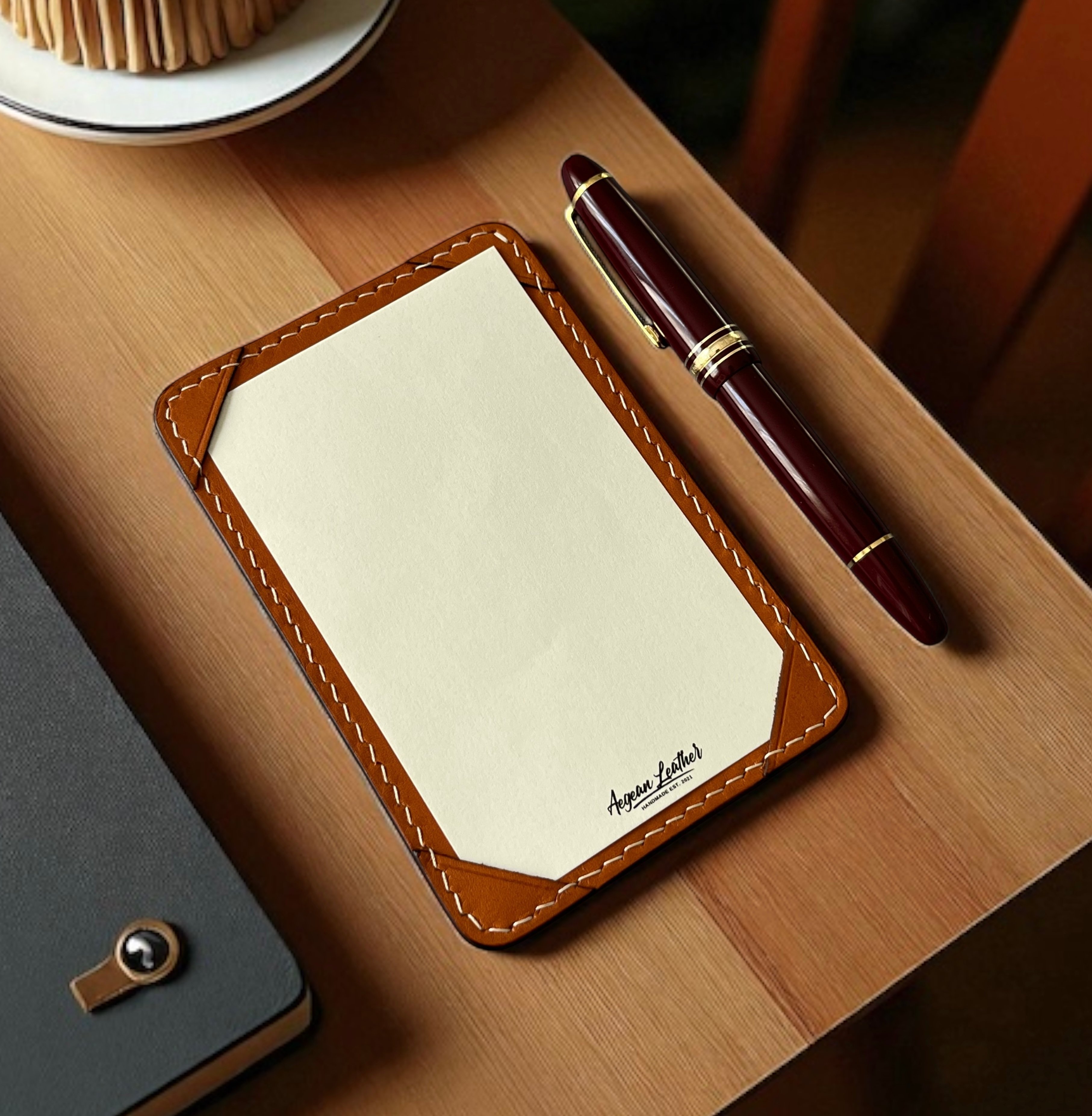 LEATHER JOTTER PAD-TAN