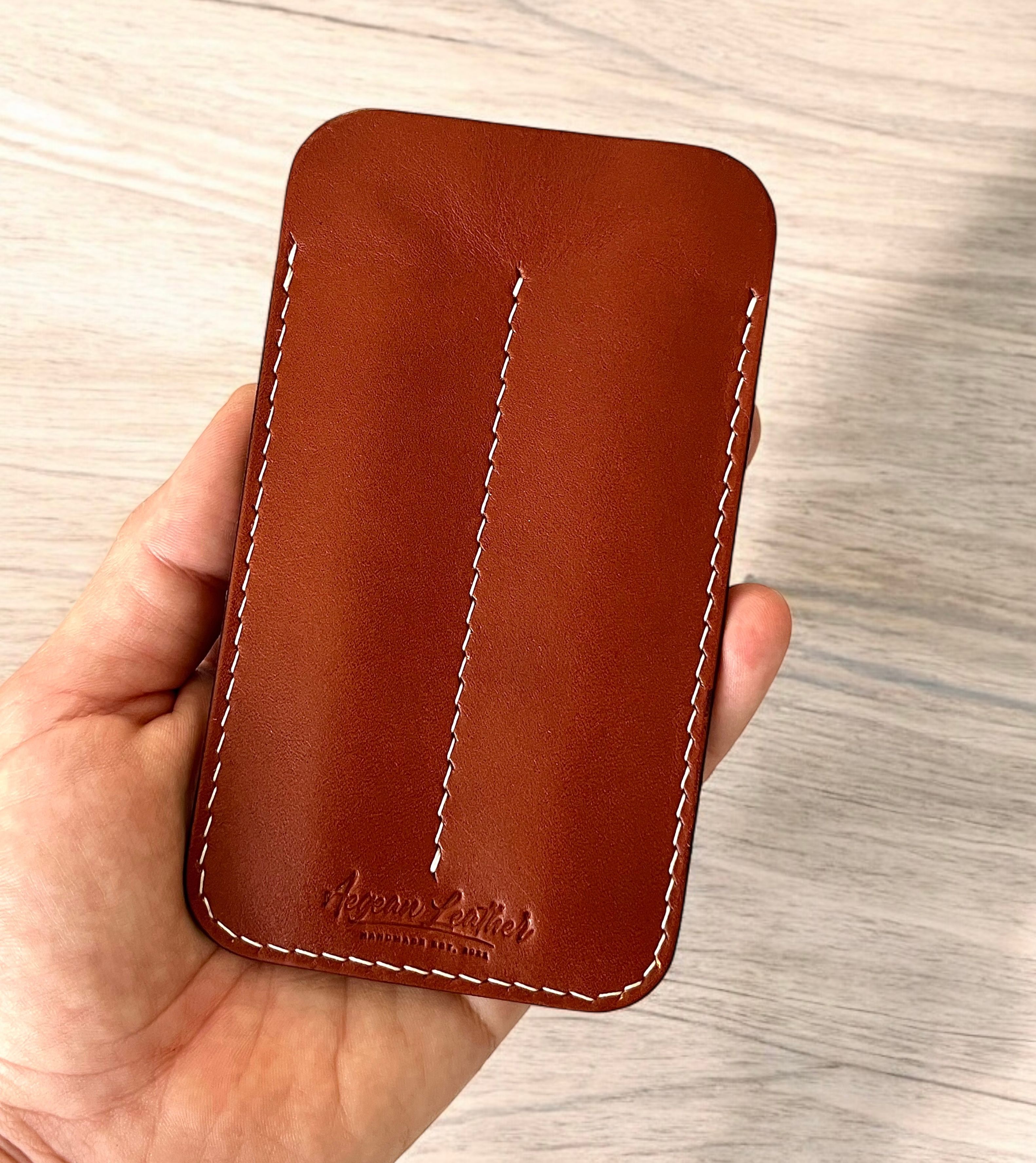 LEATHER DOUBLE PEN SLEEVE-COGNAC