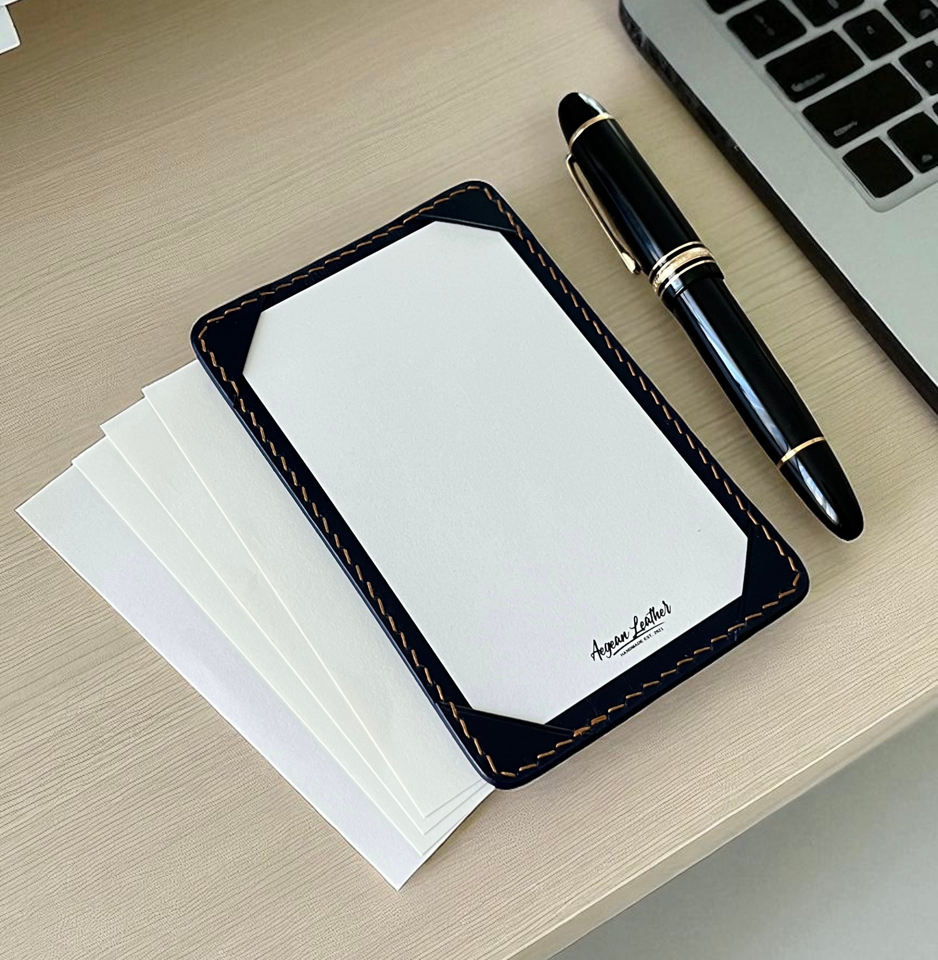 LEATHER JOTTER PAD-NAVY BLUE