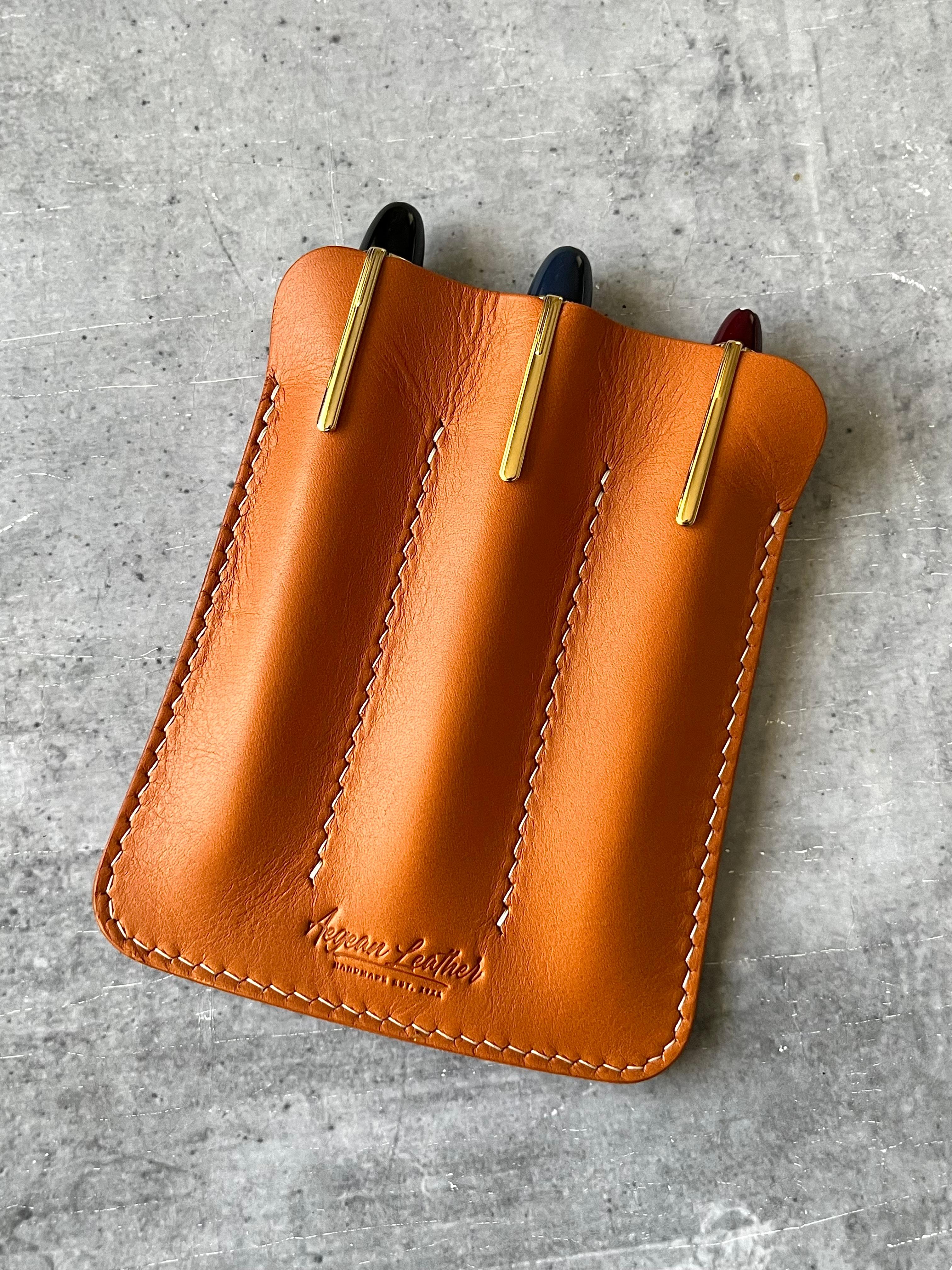 LEATHER TRIPLE PEN SLEEVE-TAN