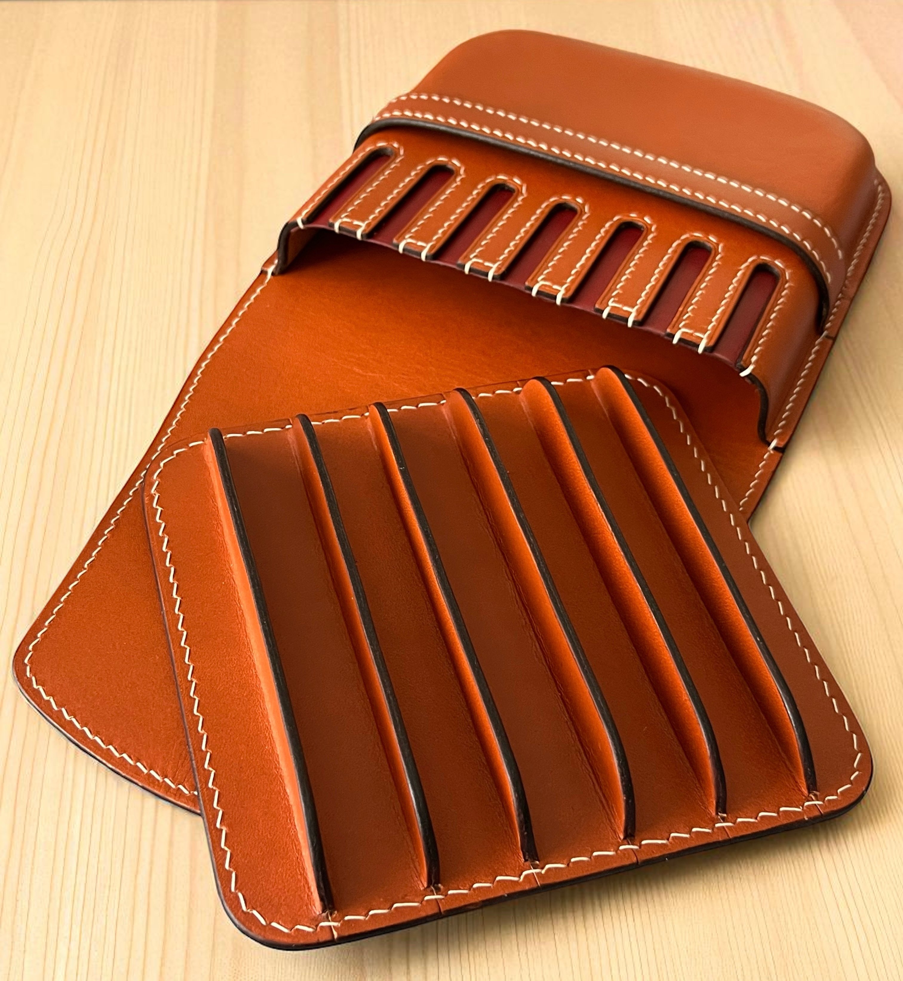 GOLDEN SAND LEATHER PEN CASE FOR SEVEN PENS