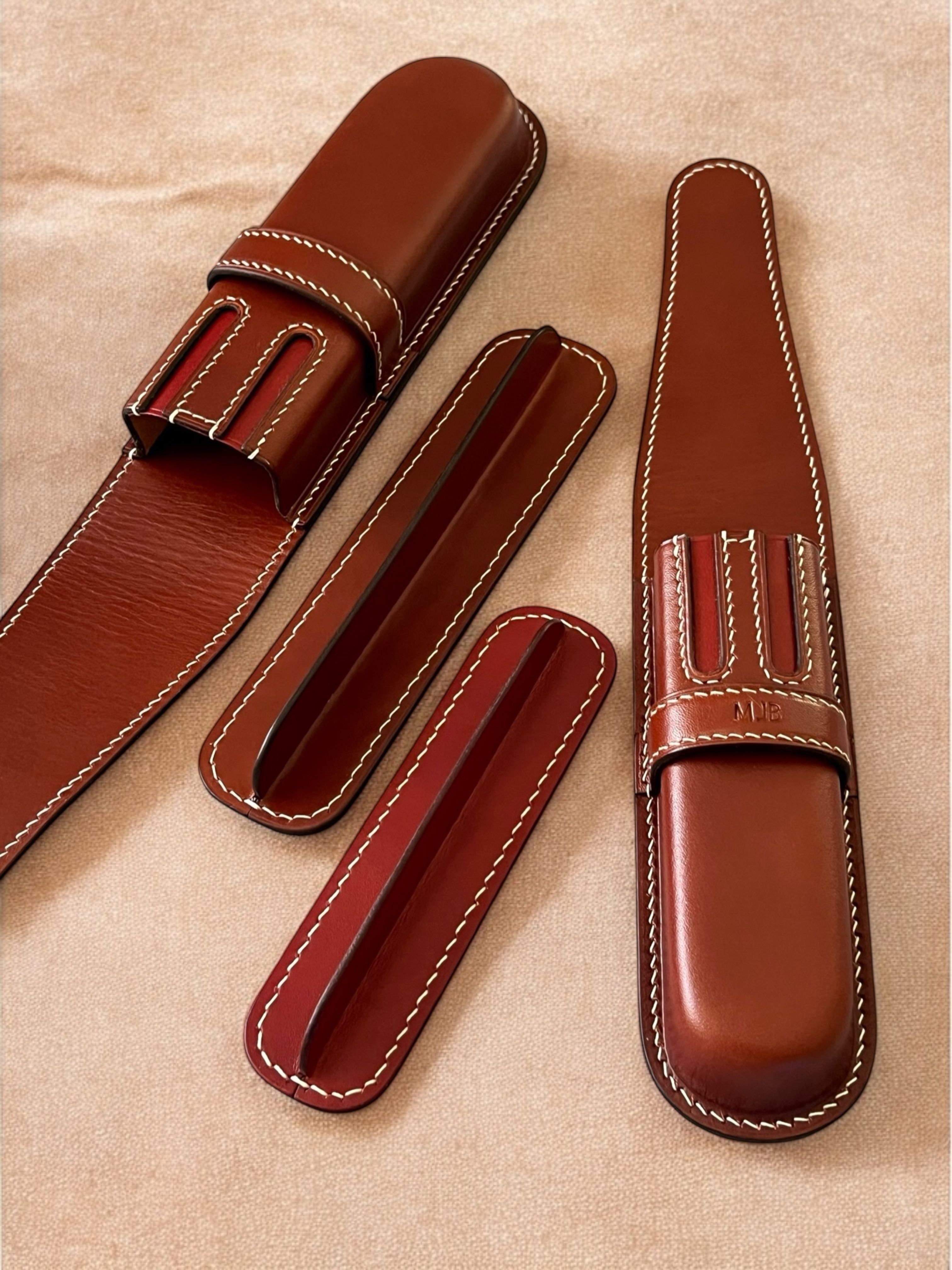 NAMIKI EMPEROR-PILOT CUSTOM URUSHI DARK HONEY LEATHER PEN CASE FOR TWO PENS