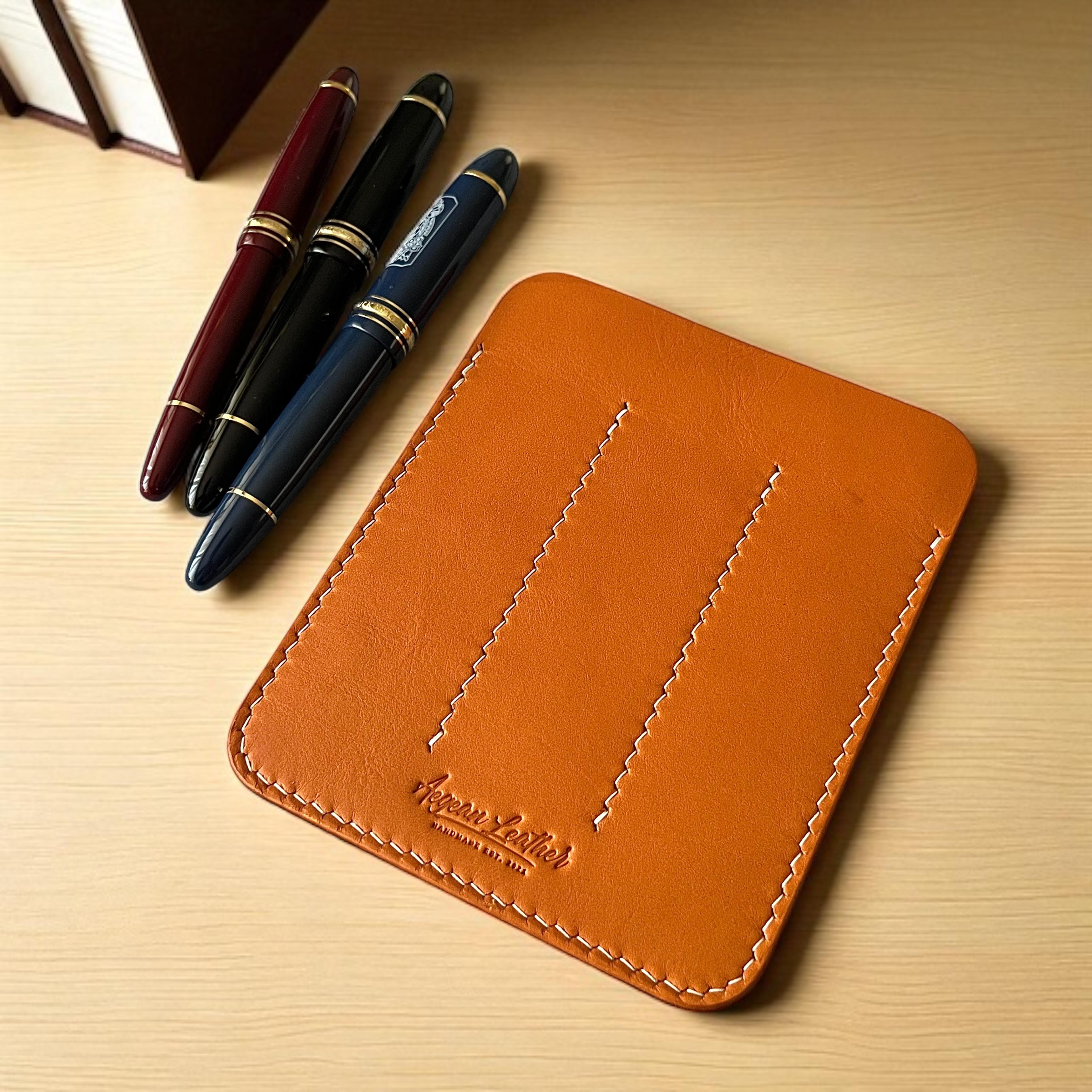 LEATHER TRIPLE PEN SLEEVE-TAN