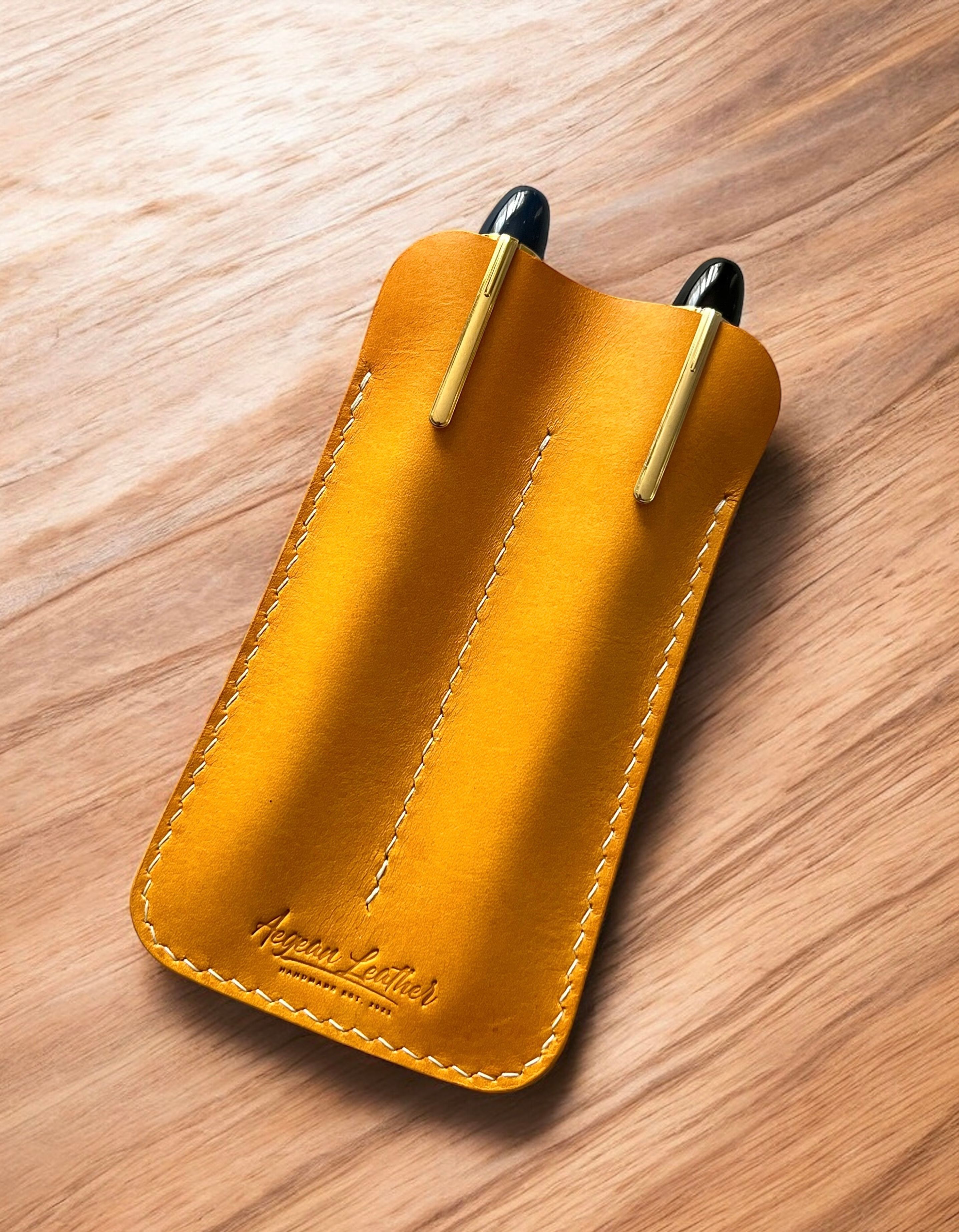 LEATHER DOUBLE PEN SLEEVE-YELLOW