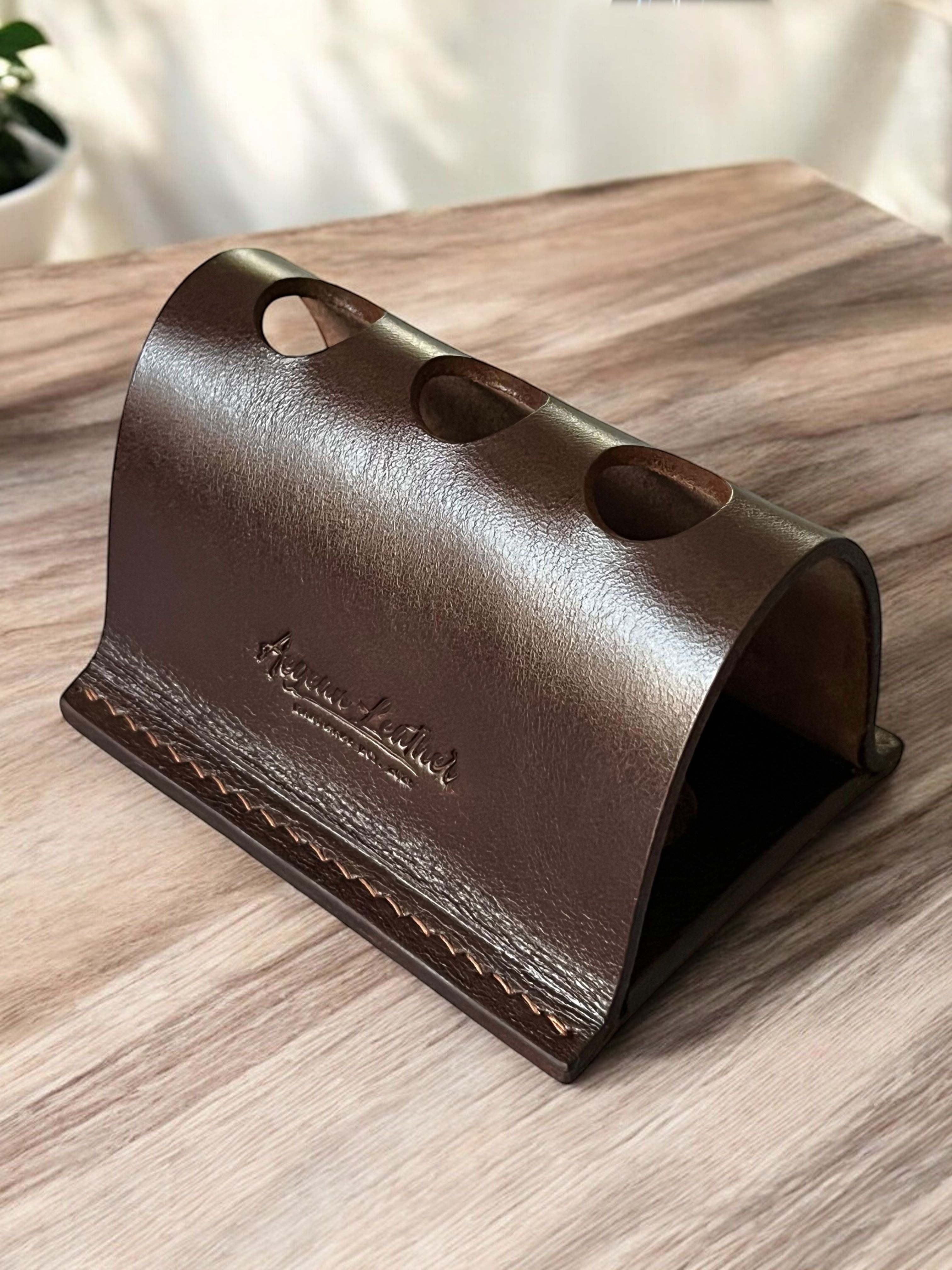 LEATHER PEN HOLDER FOR THREE PENS-BROWN