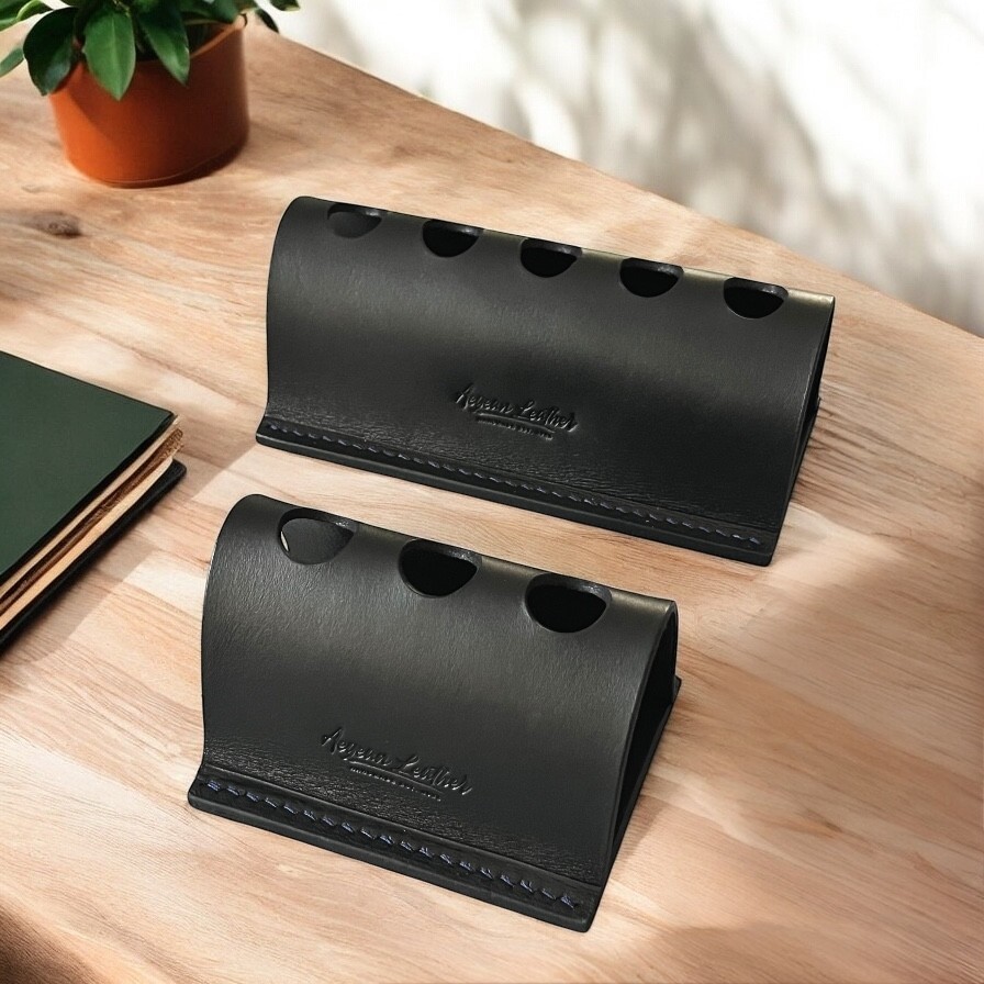 LEATHER PEN HOLDER FOR THREE PENS-BLACK