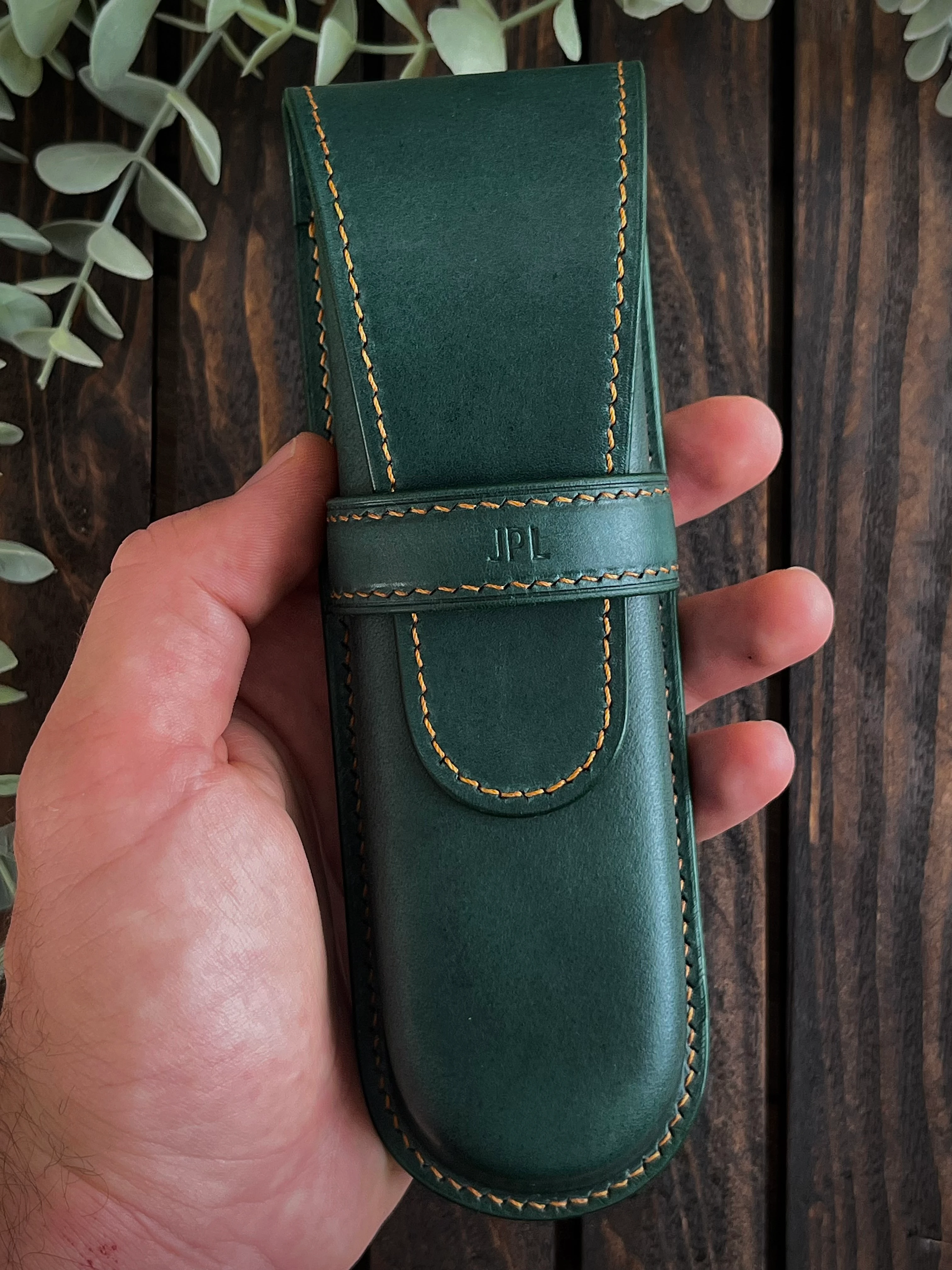 NAMIKI EMPEROR-PILOT CUSTOM URUSHI GREEN FOREST LEATHER PEN CASE FOR TWO PENS