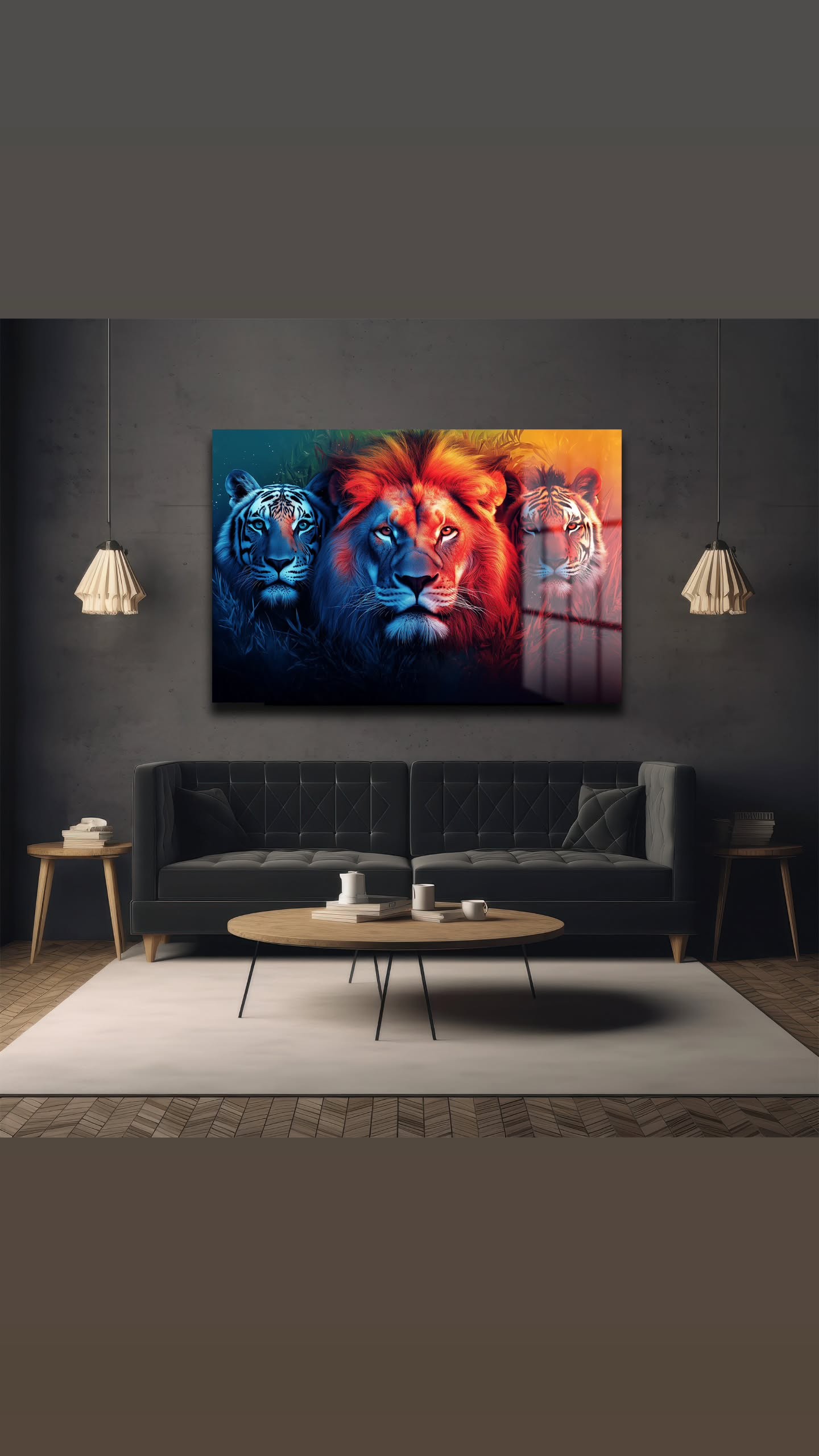 Aslan Ve Kaplan Dekoratif Cam Tablo