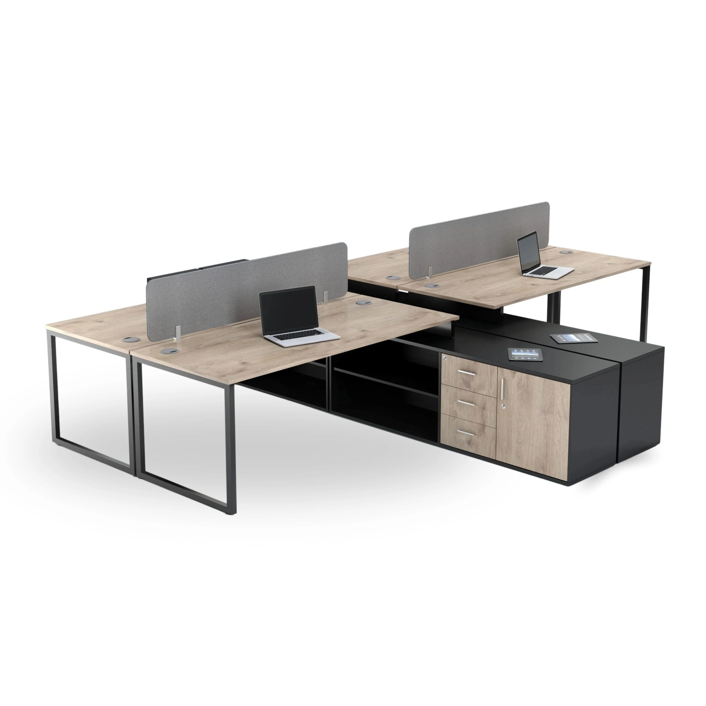 Dusk Etajerli Dörtlü Çalışma Masası, Kumaş Kaplı Seperatör