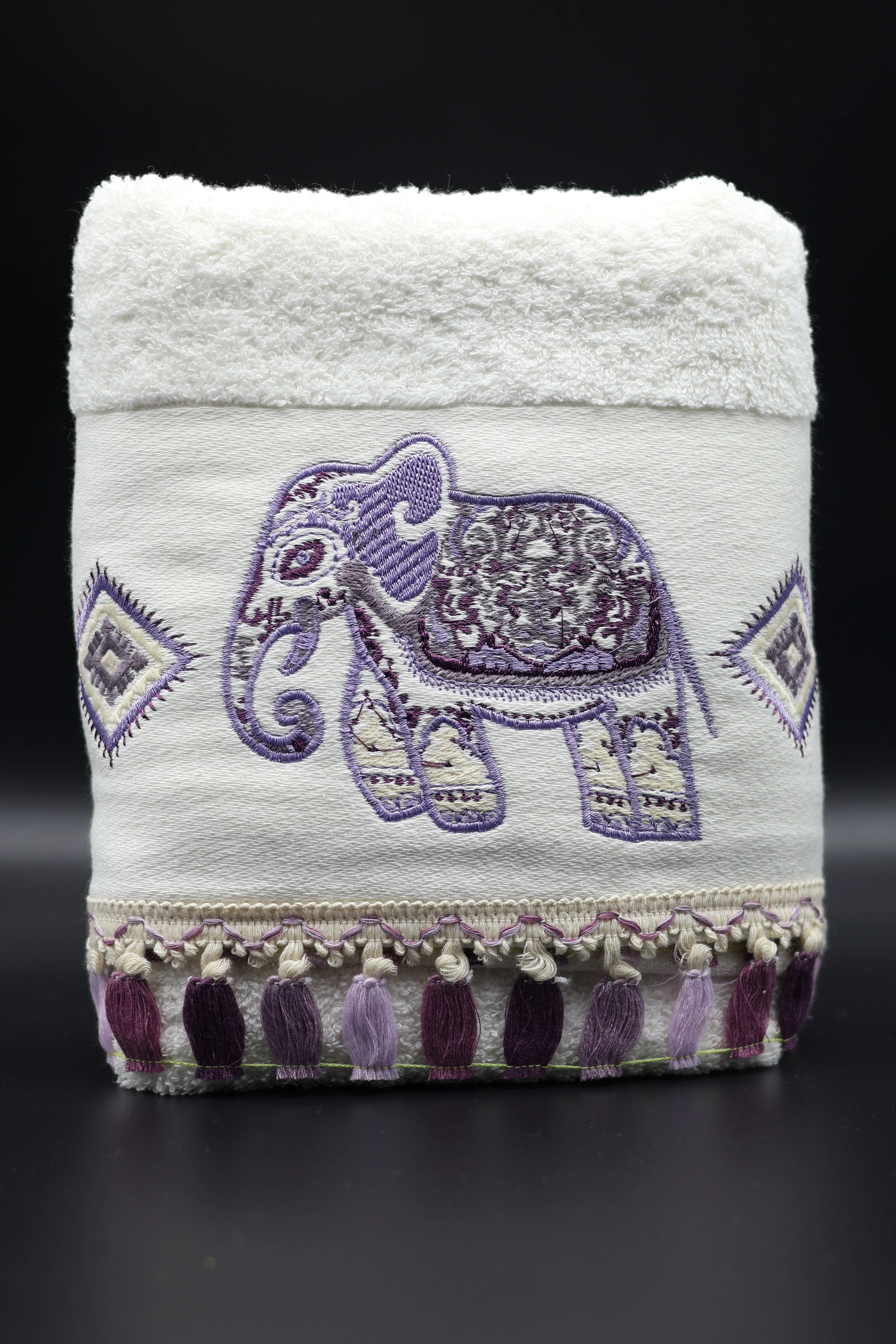 %100 Pamuk Etnik Fil Desenli Püsküllü El ve Yüz Havlusu (50x90 cm)