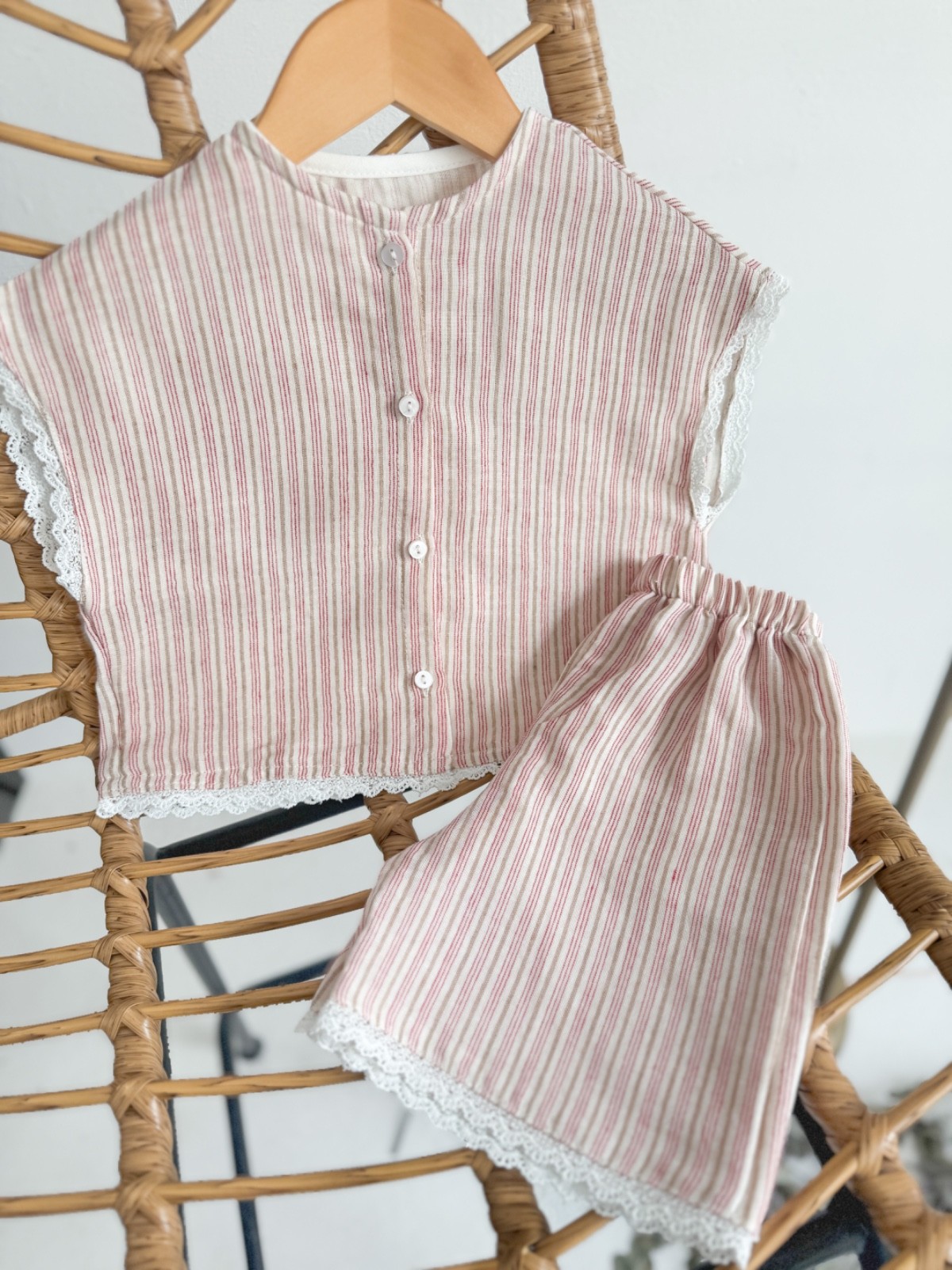 PEMBE ÇİZGİLİ MÜSLİN ALT-ÜST