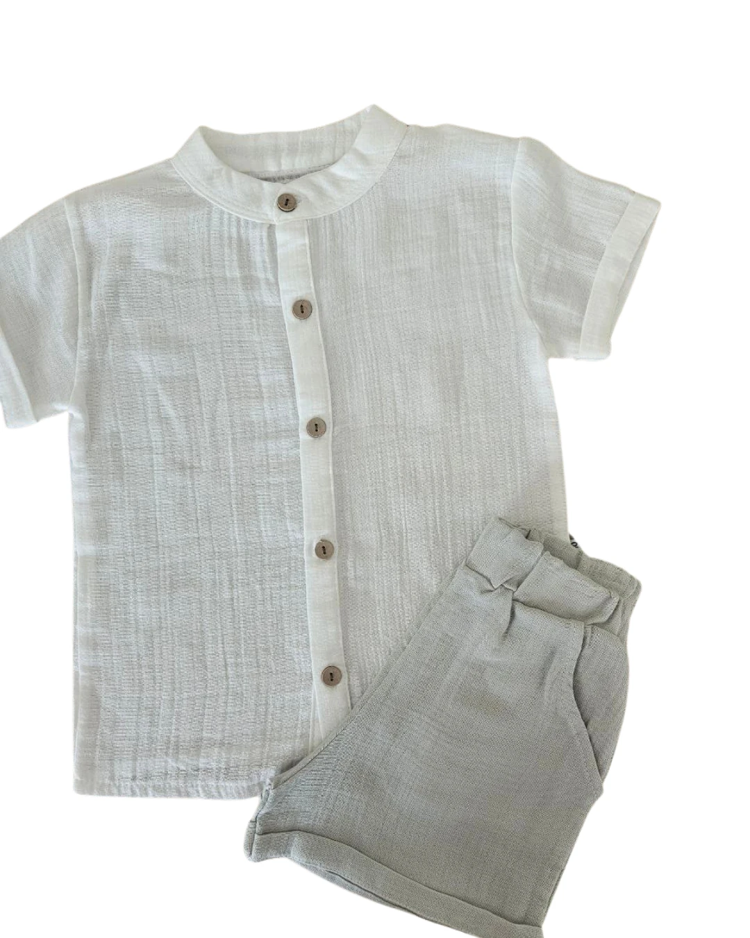 Erkek Çocuk Kısa Kollu Haki Yaka Gömlek ve Şort Takımı
