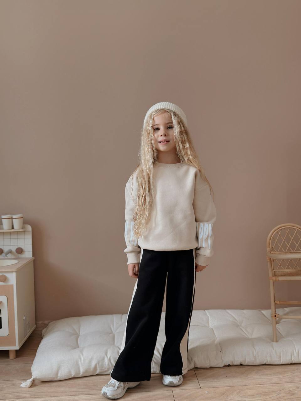 5-14 Yaş Kız Çocuk Blok Renkli 3 İp Şardonlu Eşofman Takımı – Rahat Kesim