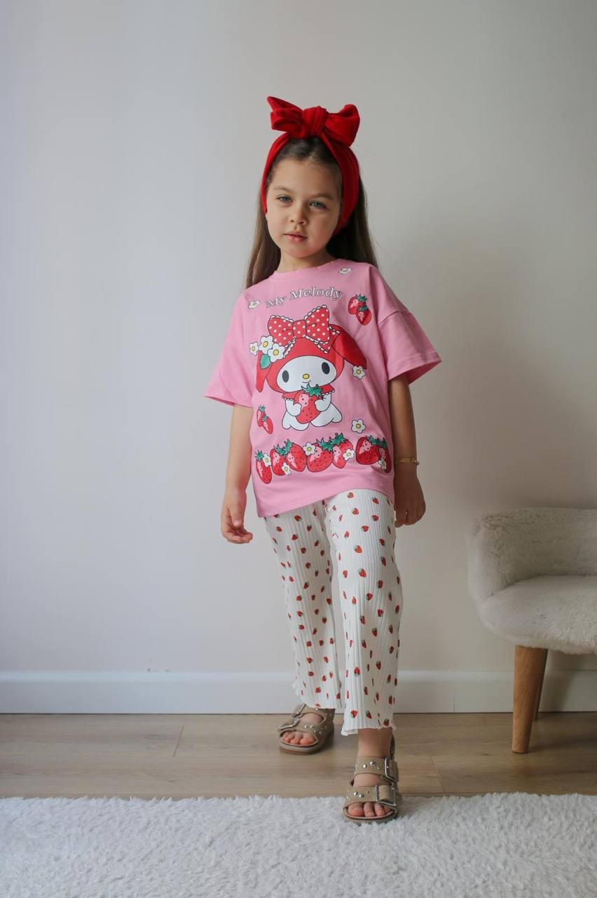 3-10 YAŞ KIZ ÇOCUK MY MELODY ÇİLEK DESEN TAYTLI TAKIM