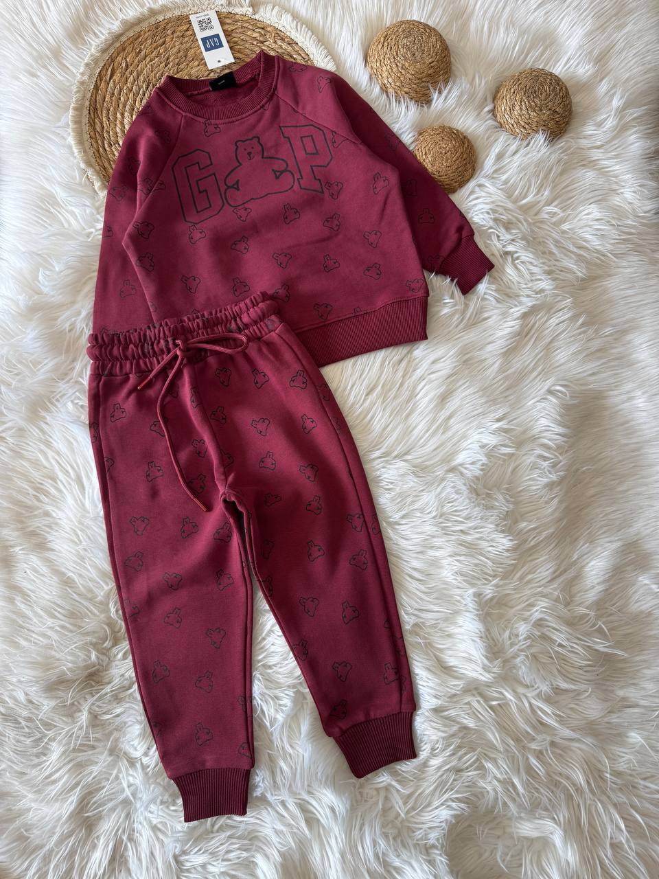 2-8 Yaş Unisex Ayıcık Desenli Rahat Kesim Eşofman Takımı