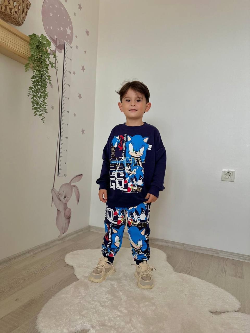 3-10 Yaş Erkek Çocuk Sonic the Hedgehog Baskılı Lacivert Eşofman Takımı