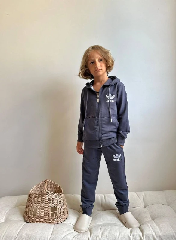 5-14 Yaş Erkek Çocuk Lacivert Kapüşonlu Fermuarlı Ads Eşofman Takımı