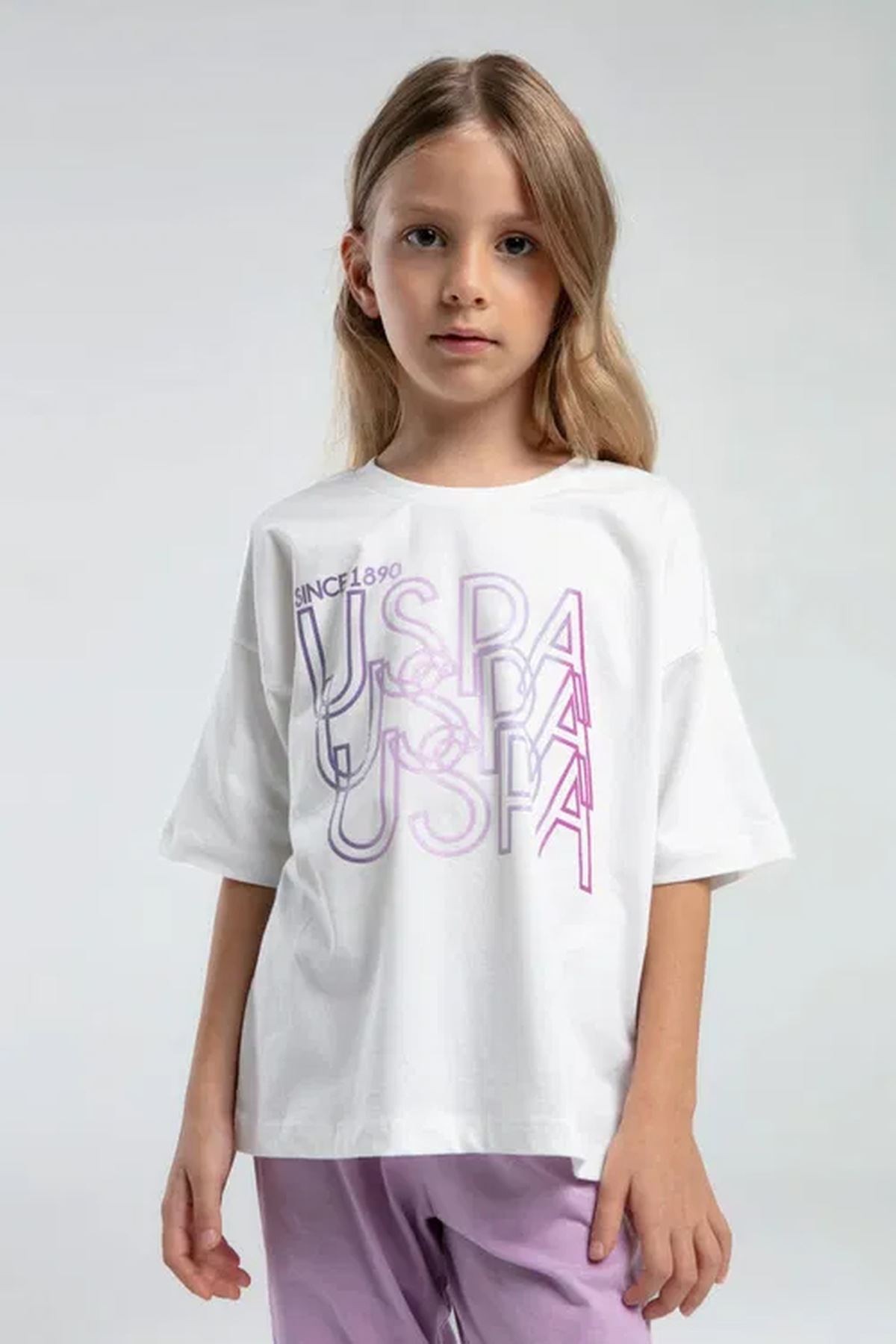 4-15 Yaş Lisanslı Us Polo Assn Kız Çocuk Takım-Ekru
