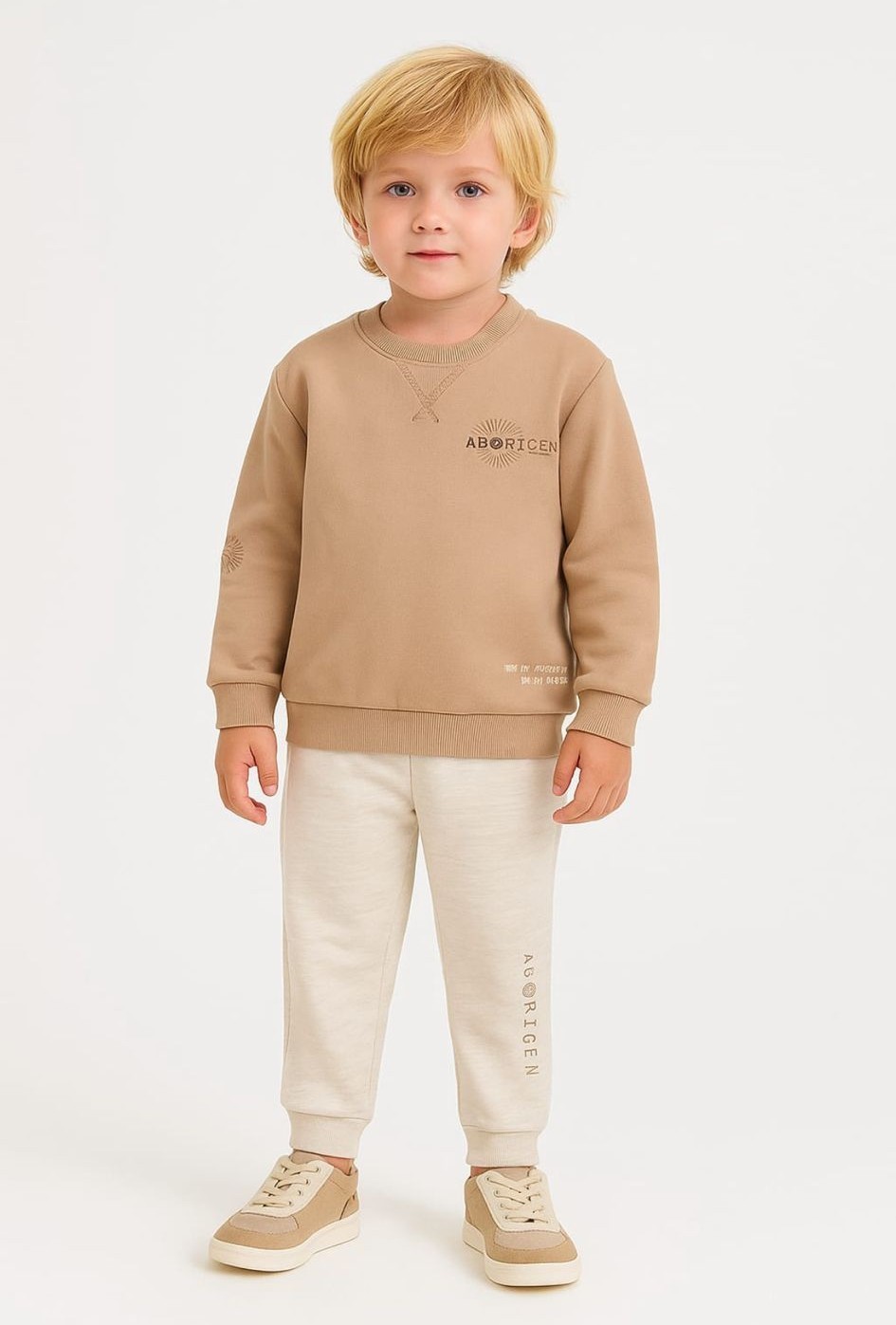 1-4 Yaş Erkek Çocuk Sweatshirt ve Eşofman Altı Takım - Bej