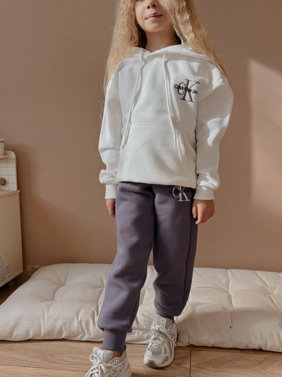 5-14 Yaş Kız Çocuk CK Kapüşonlu Baskılı Eşofman Takımı