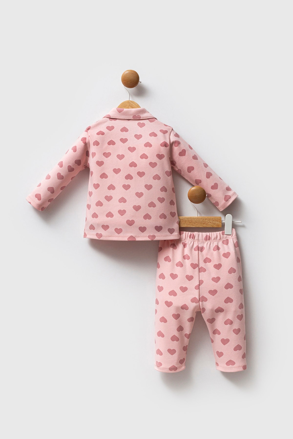 6-36 Ay Kız Bebek US Polo Assn Lisanslı Açık Pembe Kalpli Pijama Takım - Açık Pembe