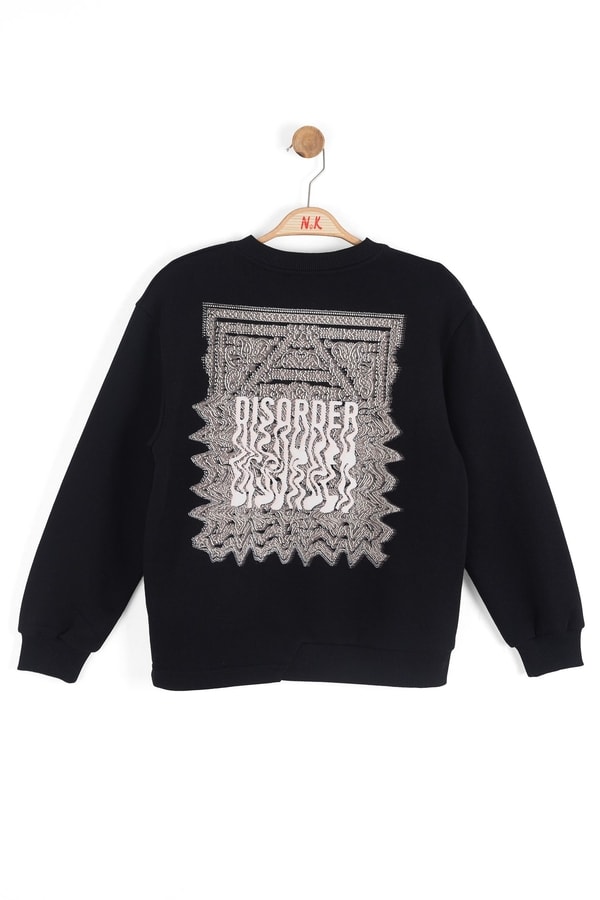 8-14 Yaş Erkek Çocuk Disorder Baskılı Siyah Sweatshirt ve Eşofman Altı Takım