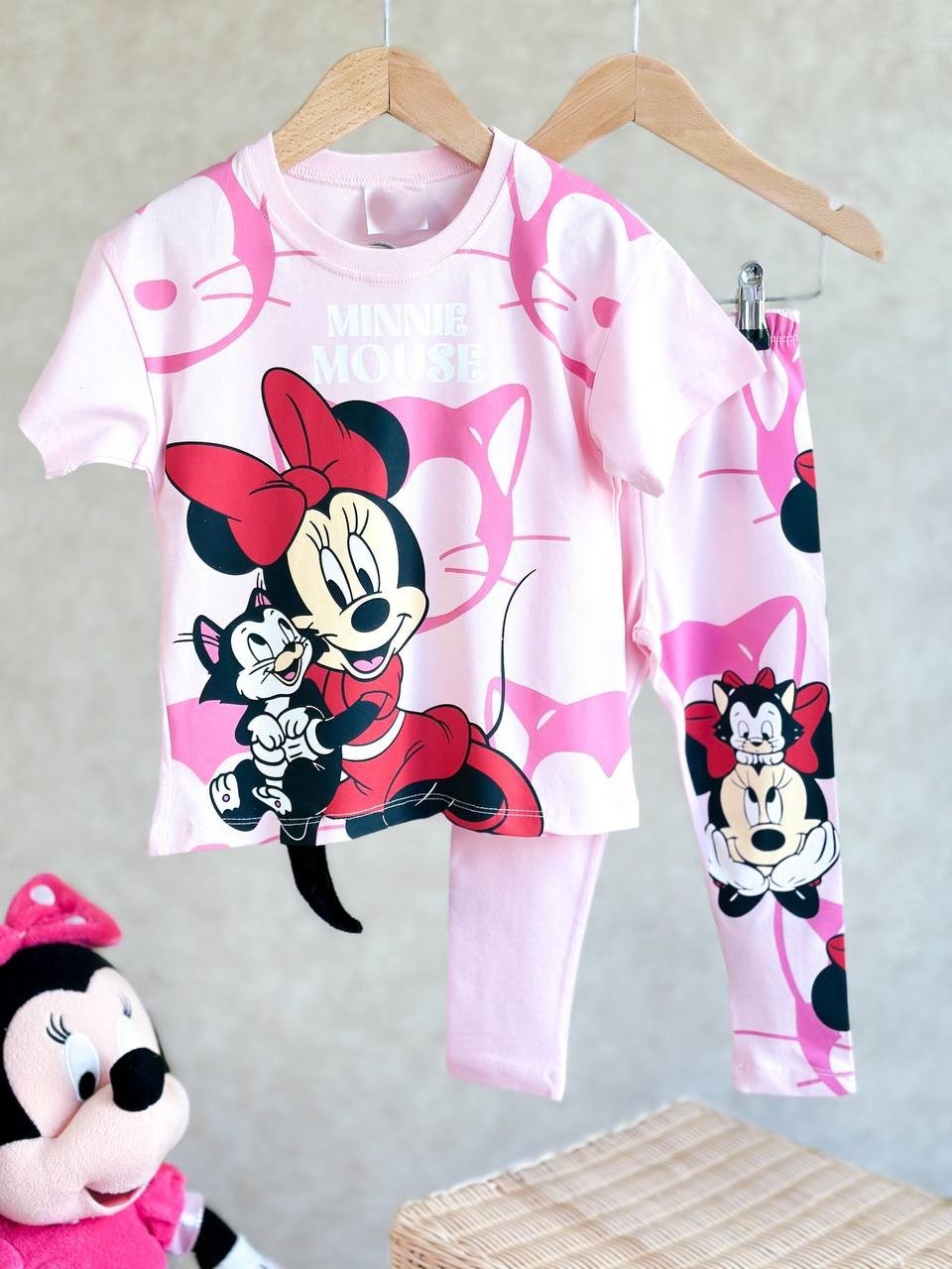 2-8 Yaş Minnie Mouse Pembe Kız Çocuk Tayt Takımı