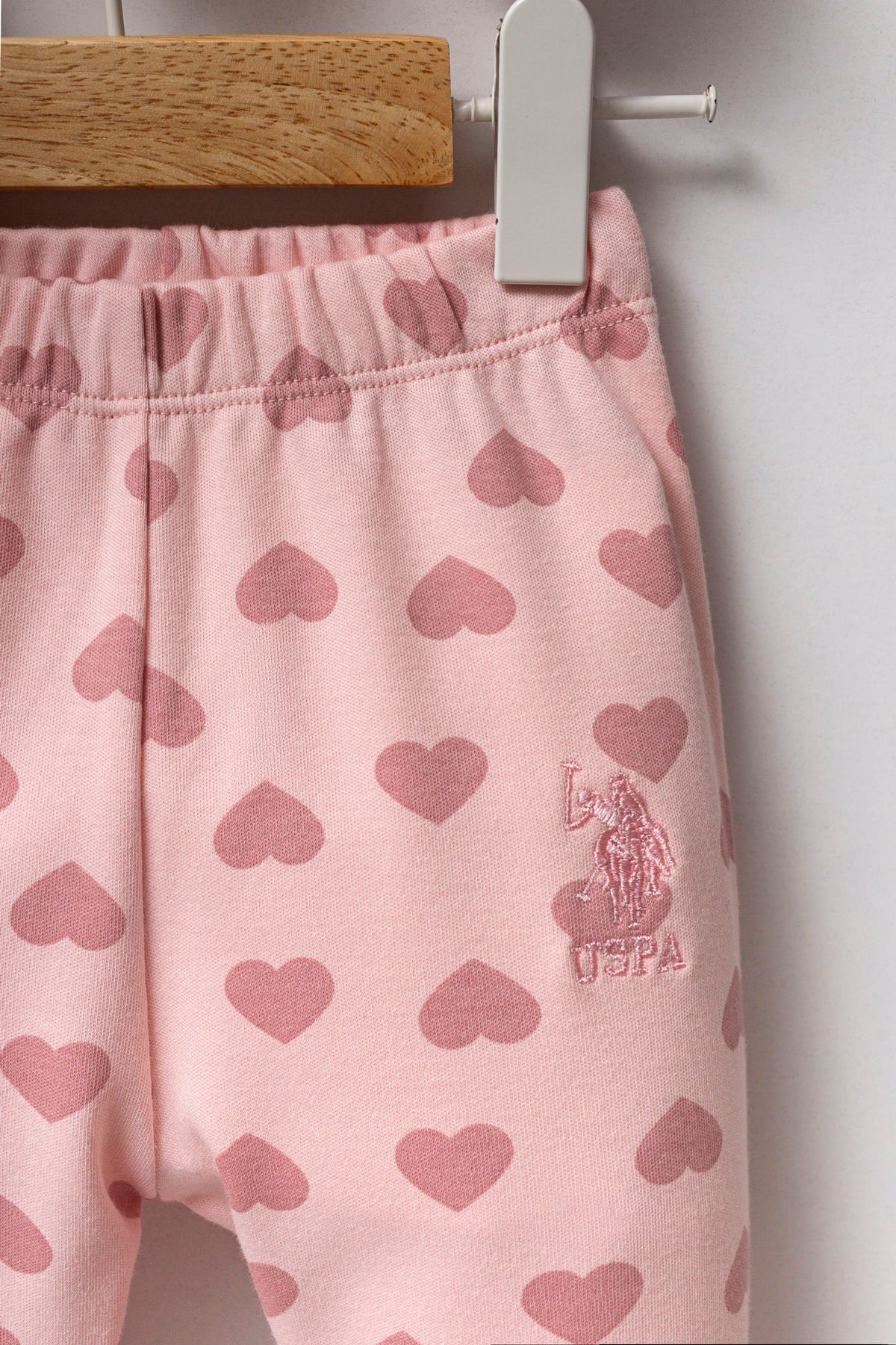 6-36 Ay Kız Bebek US Polo Assn Lisanslı Açık Pembe Kalpli Pijama Takım - Açık Pembe