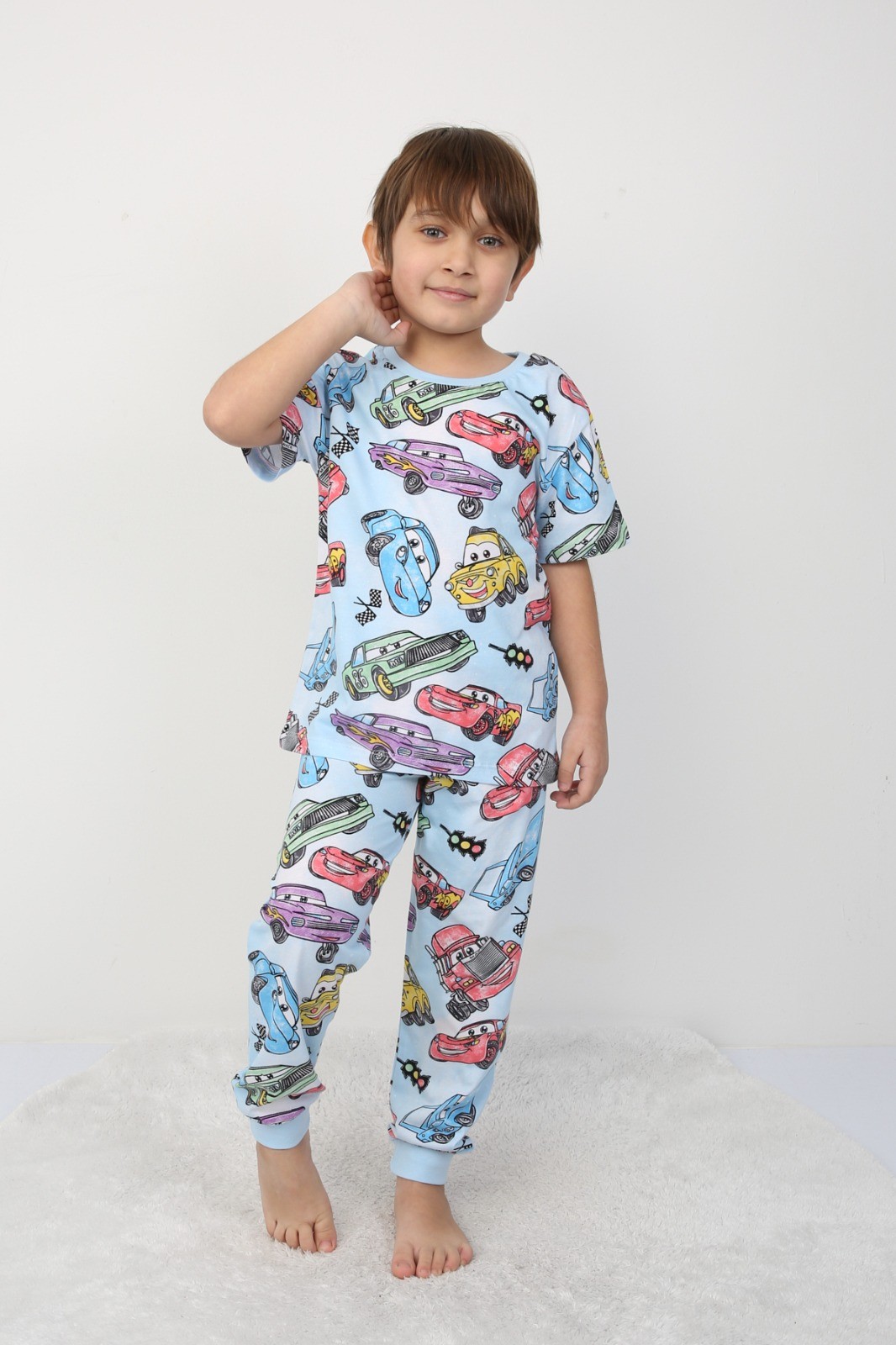 3-8 YAŞ ERKEK ÇOCUK ARABALAR TSHİRT SÜPREM PİJAMA TAKIM 