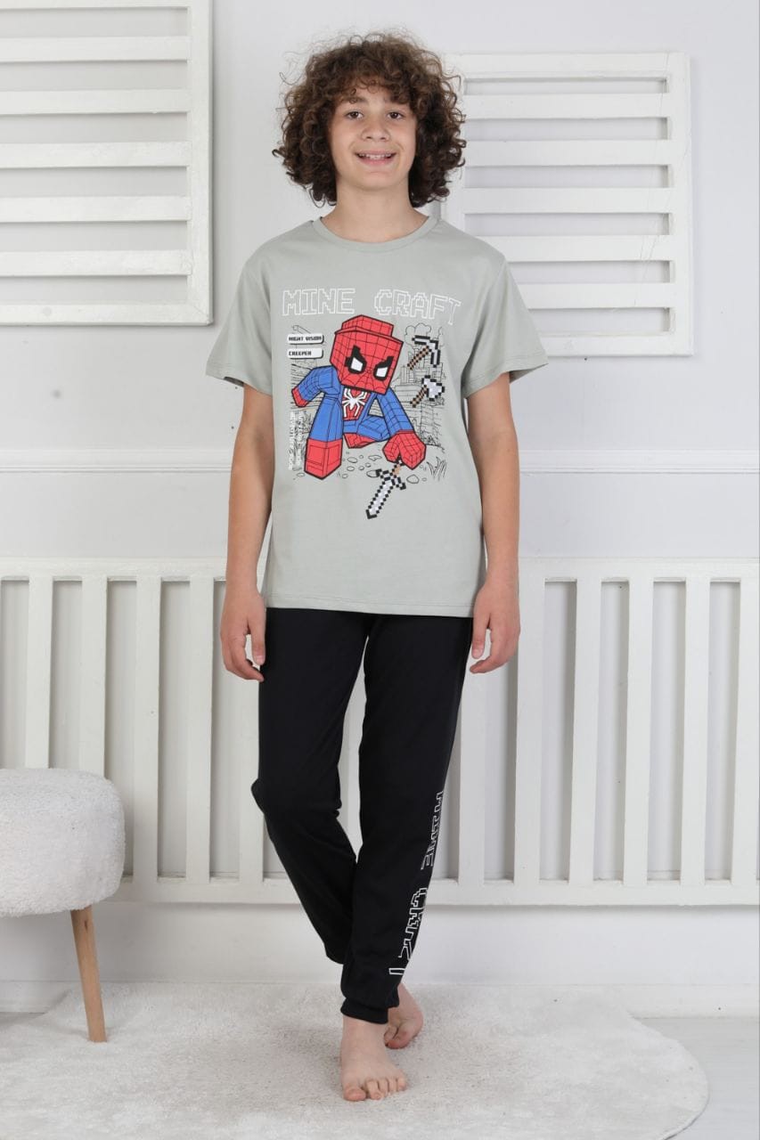 8-13 ERKEK ÇOCUK MINECRAFT SPİDERMAN SÜPREM PİJAMA TAKIM