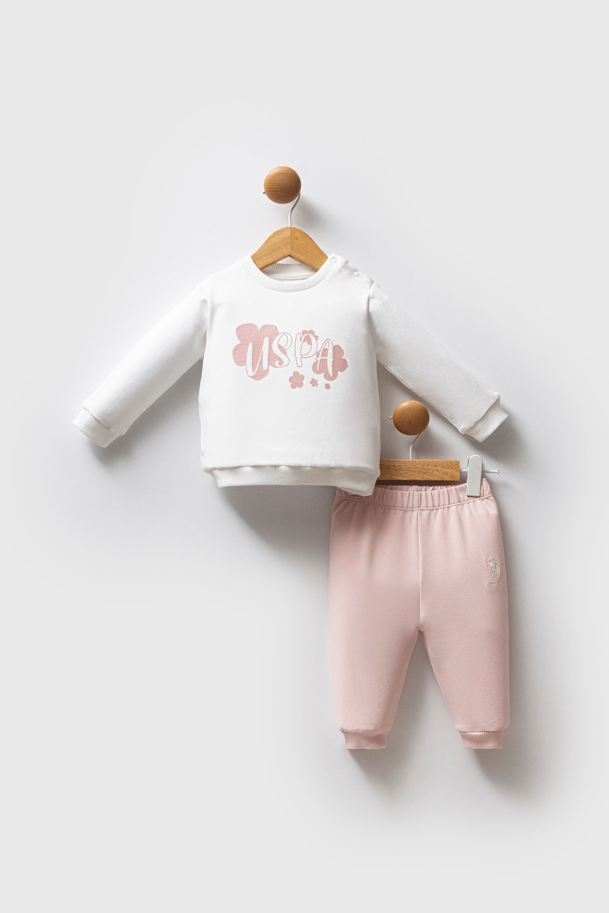6-36 Ay Kız Bebek US Polo Assn Lisanslı Beyaz-Pembe 2’li Takım