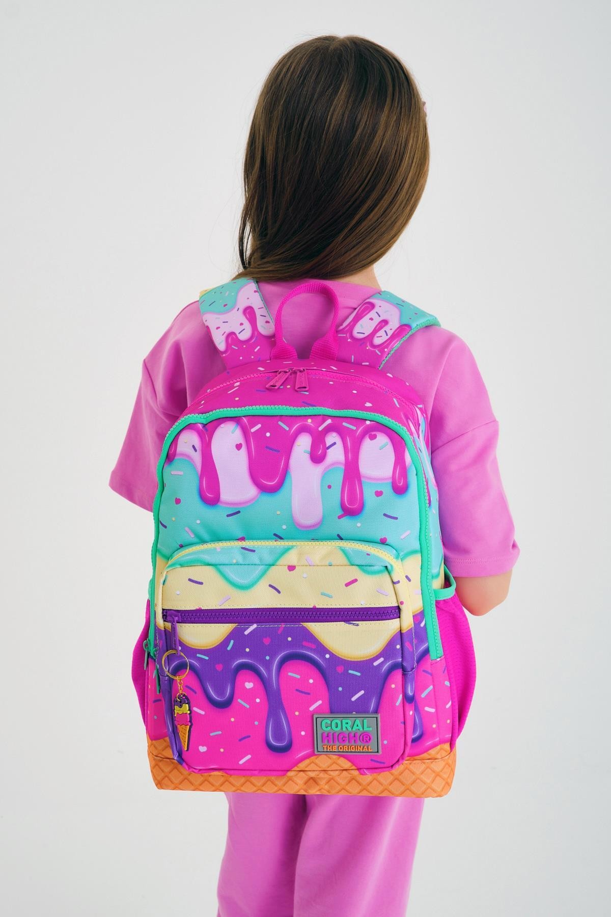 Coral High Kids Pembe Rengarenk Dondurma Desenli Okul Sırt Çantası