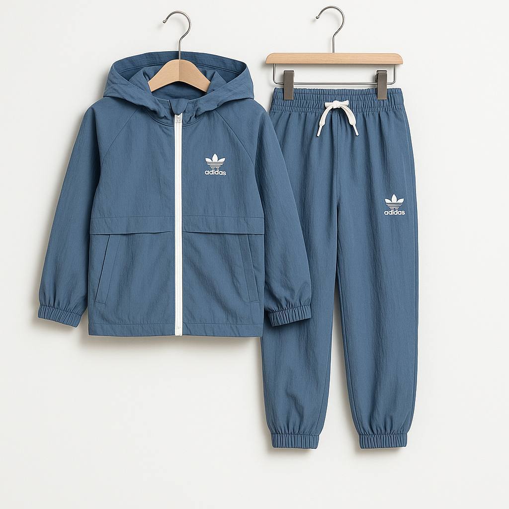 2-8 Yaş Unisex Adidas Stil Paraşüt Kumaş Eşofman Takımı – Kapüşonlu