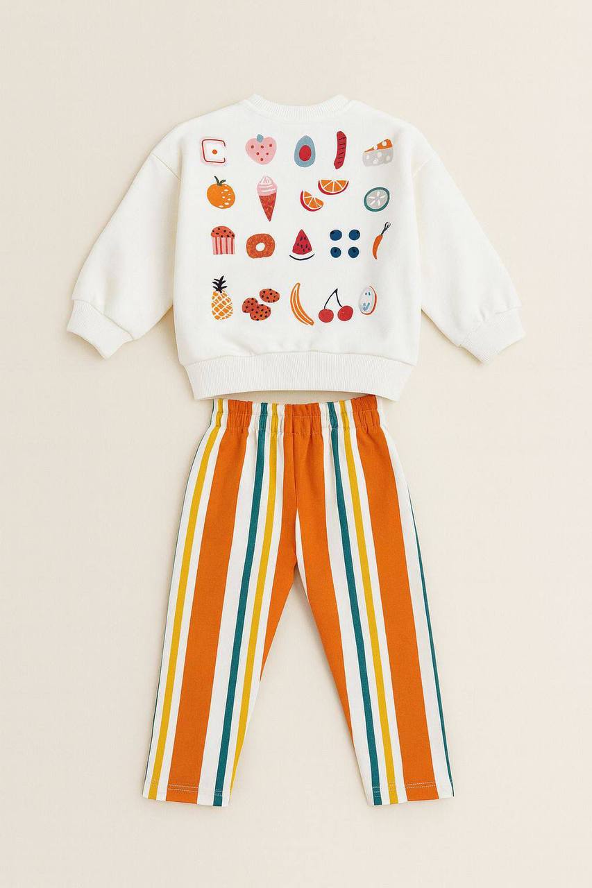 2-7 Yaş Çocuk Renkli Çizgili Pantolonlu Sweatshirt Takım