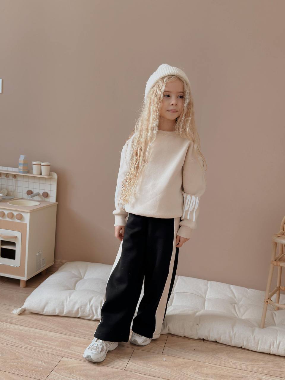 5-14 Yaş Kız Çocuk Blok Renkli 3 İp Şardonlu Eşofman Takımı – Rahat Kesim