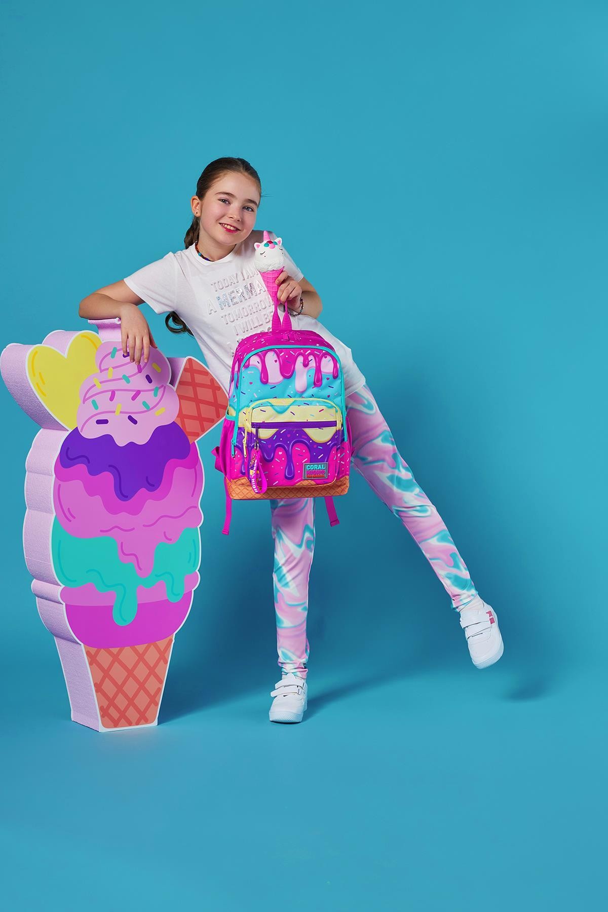 Coral High Kids Pembe Rengarenk Dondurma Desenli Okul Sırt Çantası