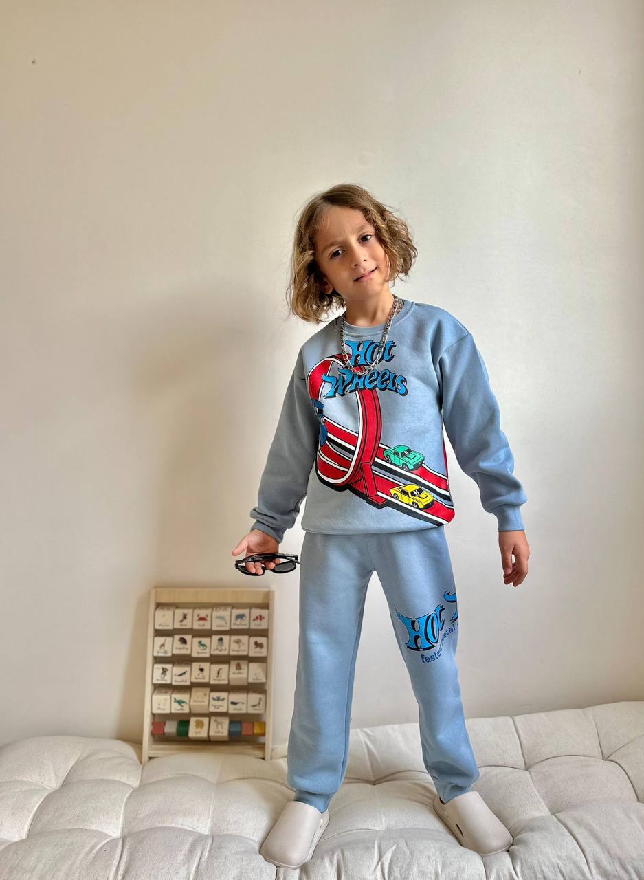 3-10 Yaş Erkek Çocuk Hot Wheels Baskılı 3 İplik Şardonlu İkili Takım