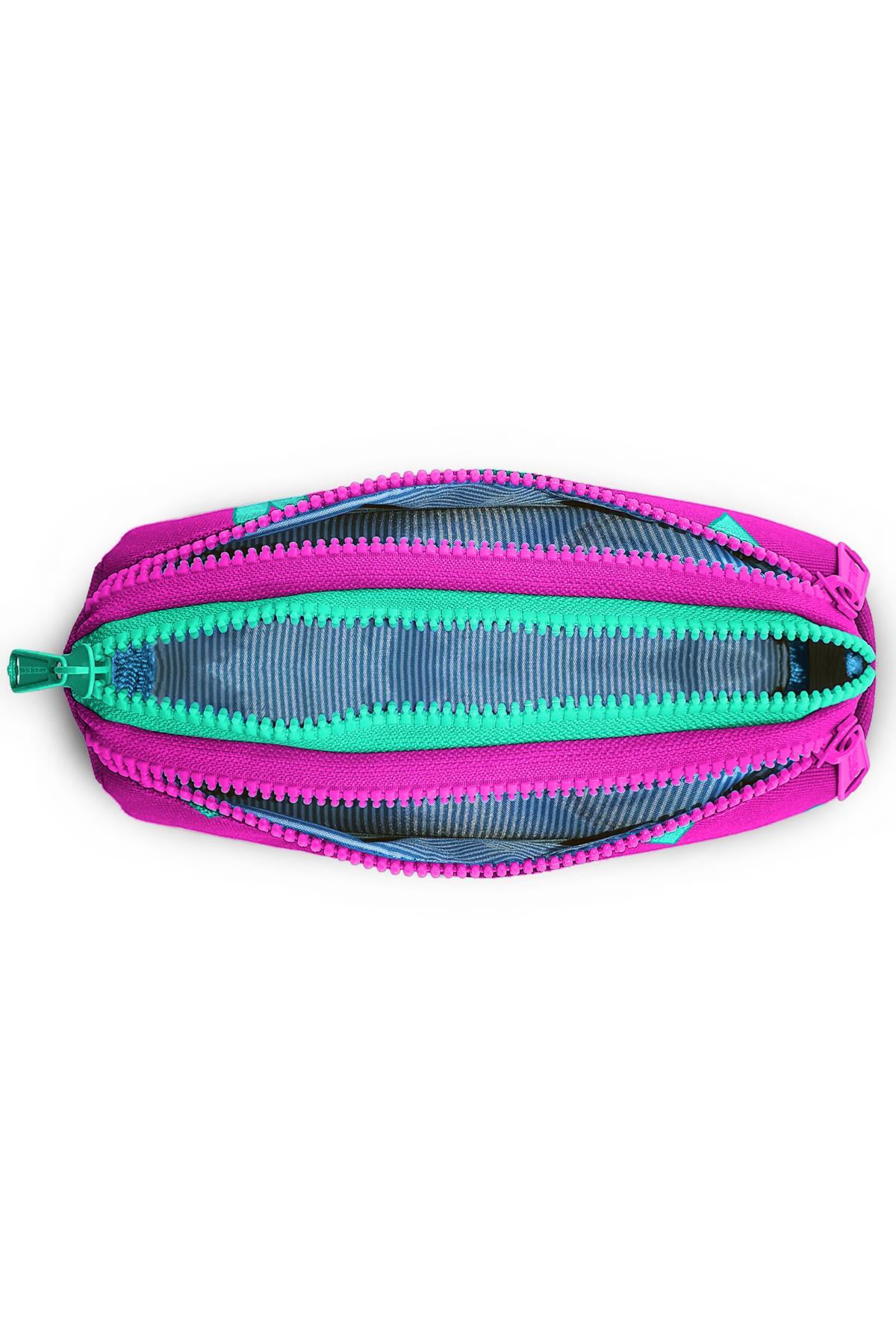 Coral High Kids Neon Pembe Su Yeşili Kalp Desenli Üç Bölmeli Kalem Çantası