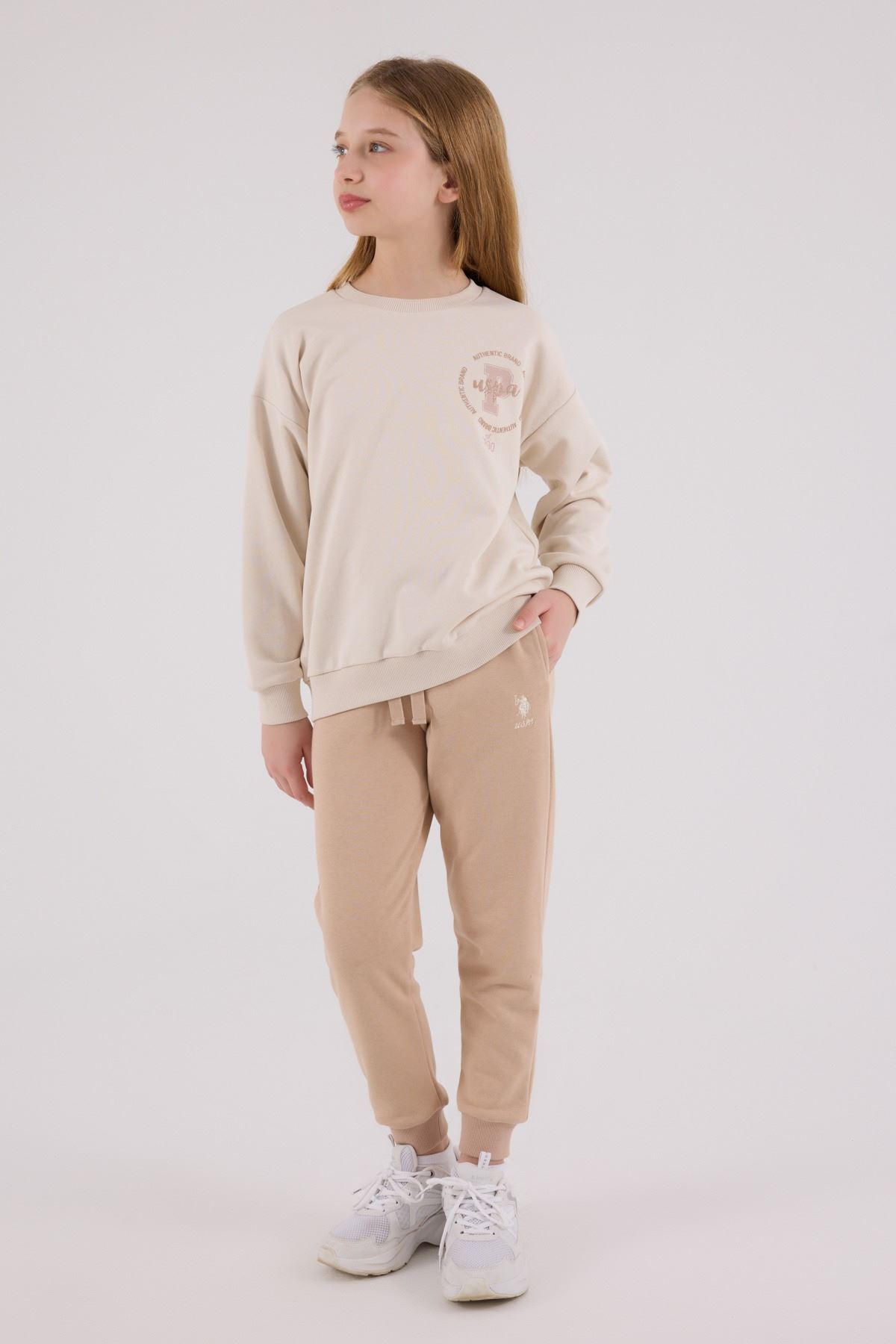 4-15 Yaş Lisanslı Us Polo Assn Kız Çocuk Takım-Latte