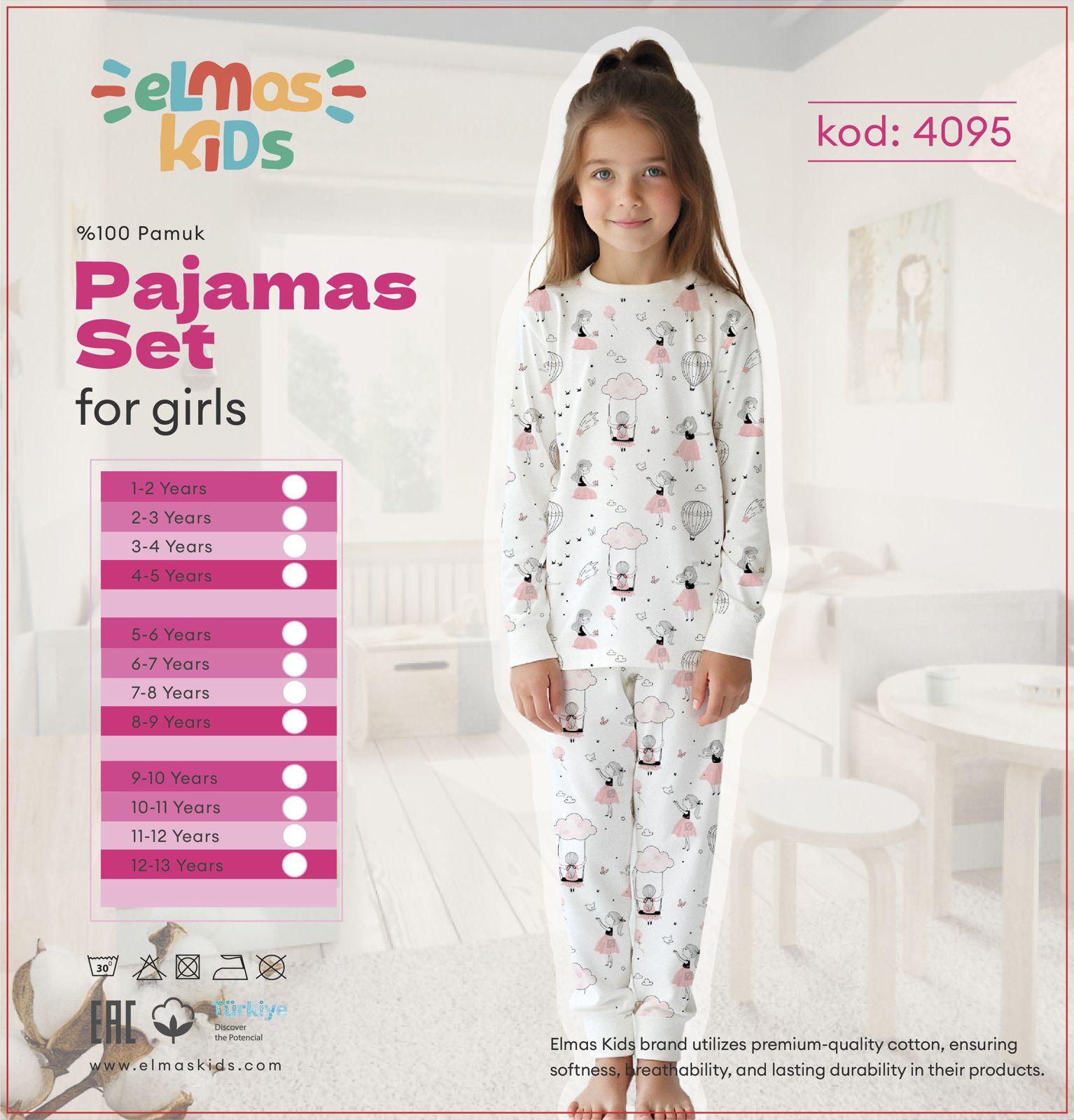 1-13 Yaş Kız Çocuk Bulut & Balon Desenli %100 Pamuk Pijama Takımı