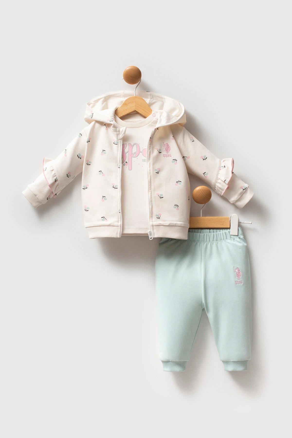 6-36 Ay Kız Bebek US Polo Assn Lisanslı Desenli 3’lü Takım
