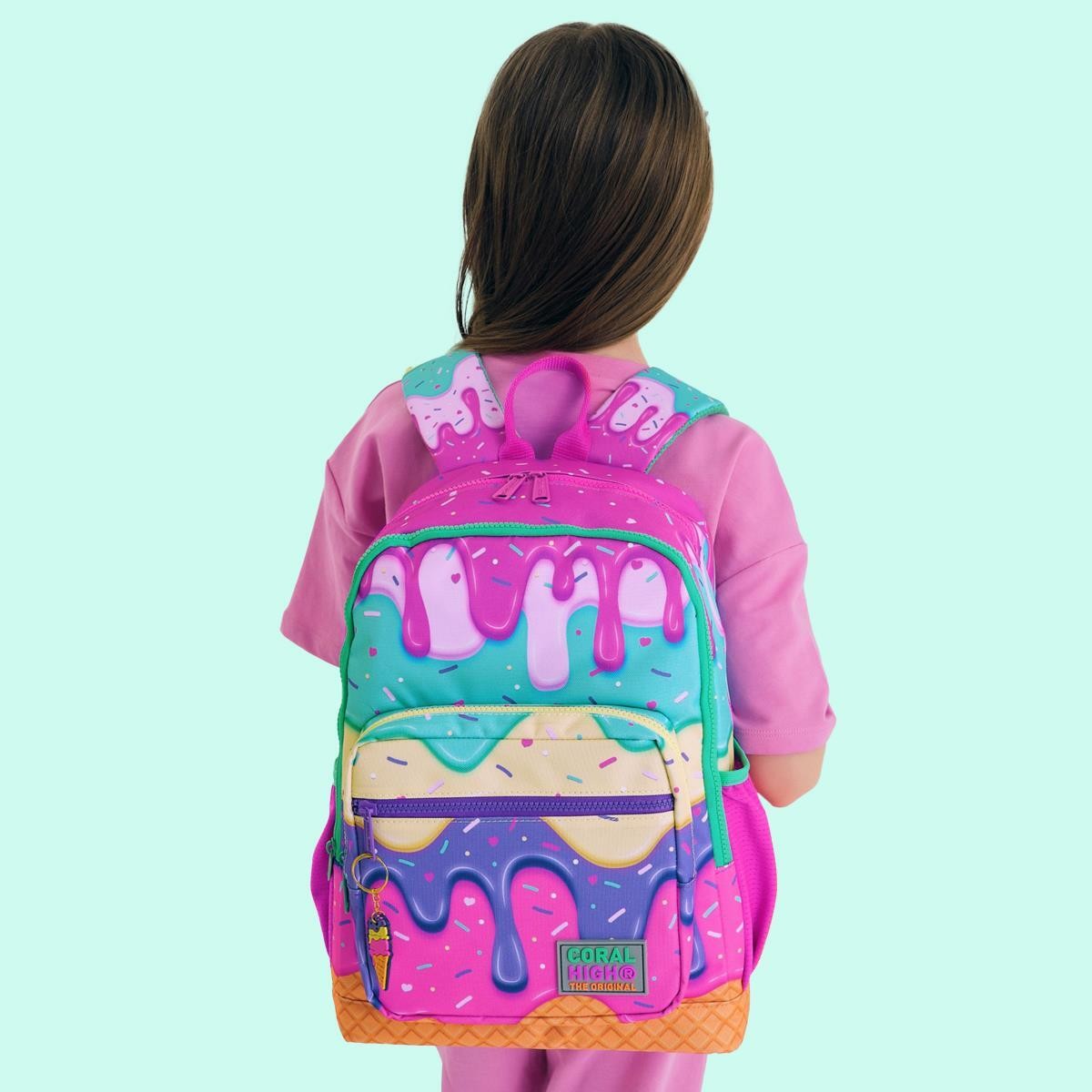 Coral High Kids Pembe Rengarenk Dondurma Desenli Okul Sırt Çantası