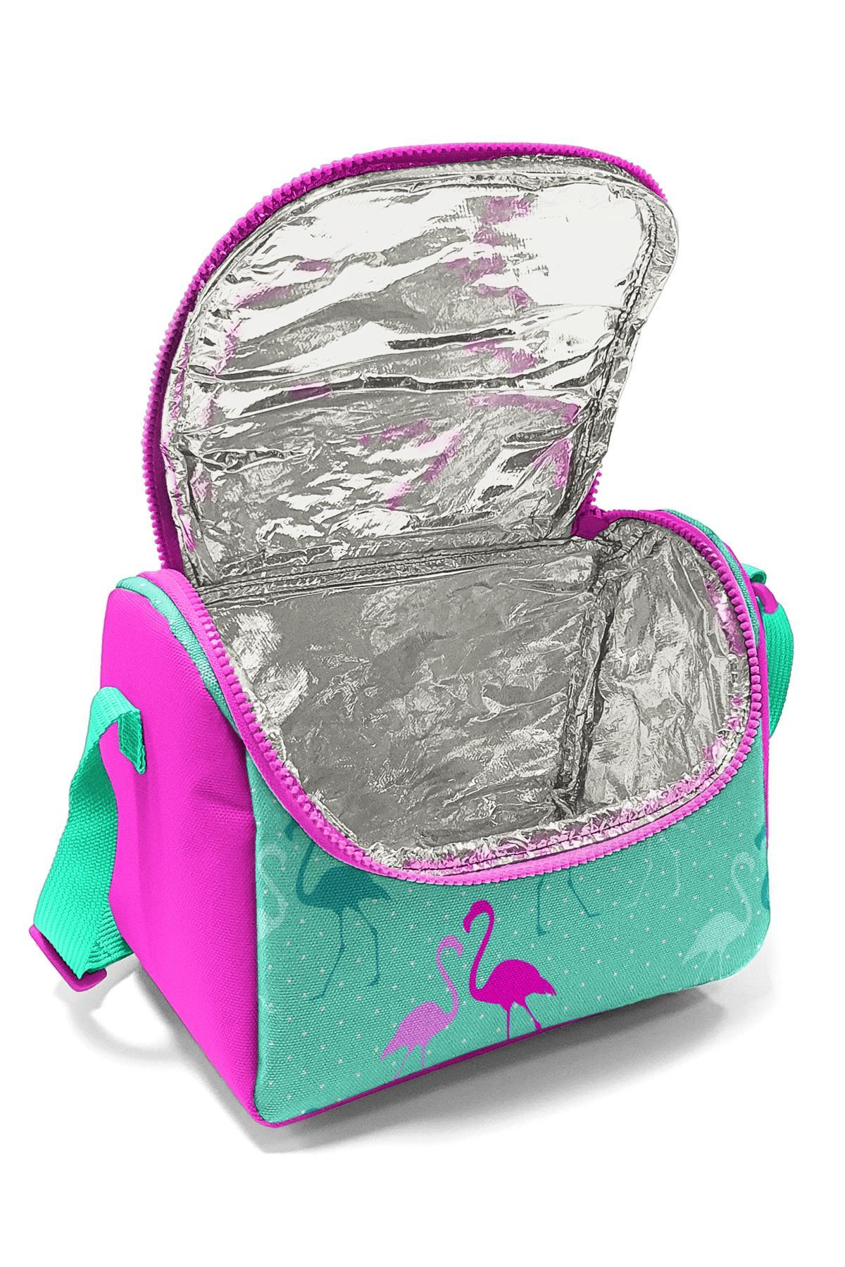 Coral High Kids Su Yeşili Neon Pembe Flamingo Desenli Thermo Beslenme Çantası 