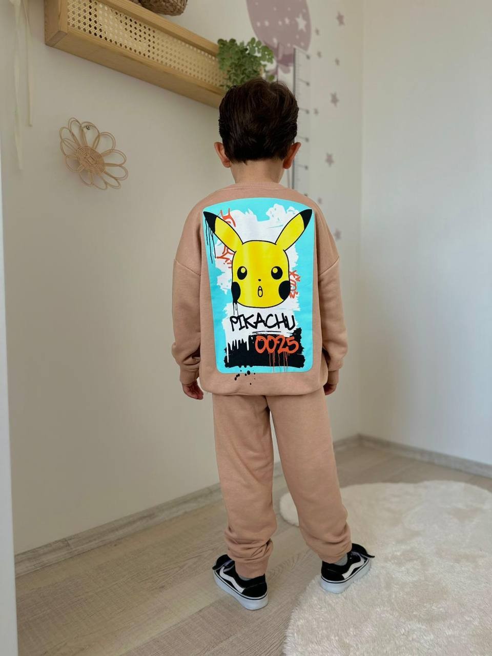 3-10 Yaş Erkek Çocuk Pokémon Pikachu Baskılı Bej Eşofman Takımı