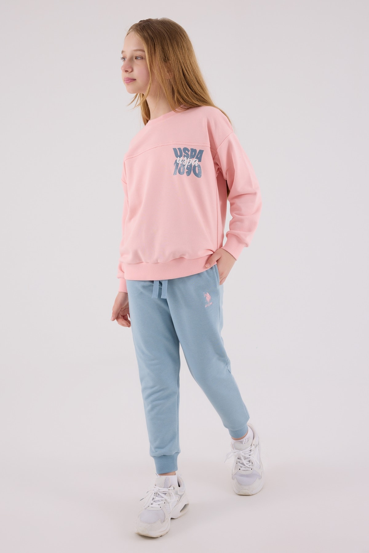 4-8 Yaş Kız Çocuk US Polo Assn Lisanslı Pembe-Mavi Eşofman Takımı