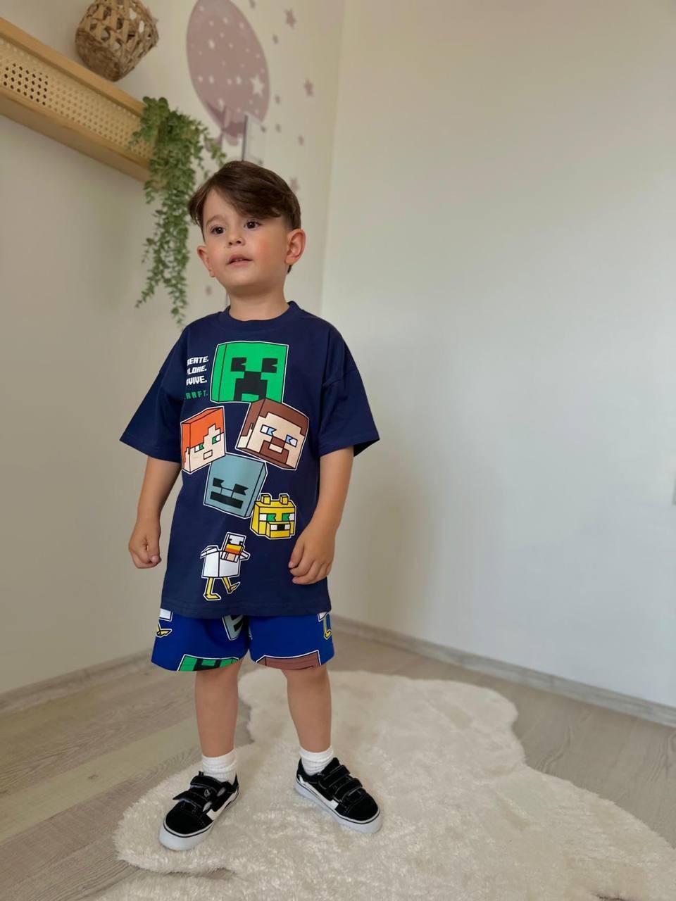 3-10 YAŞ ERKEK ÇOCUK MINECRAFT CREATE ŞORT TAKIM