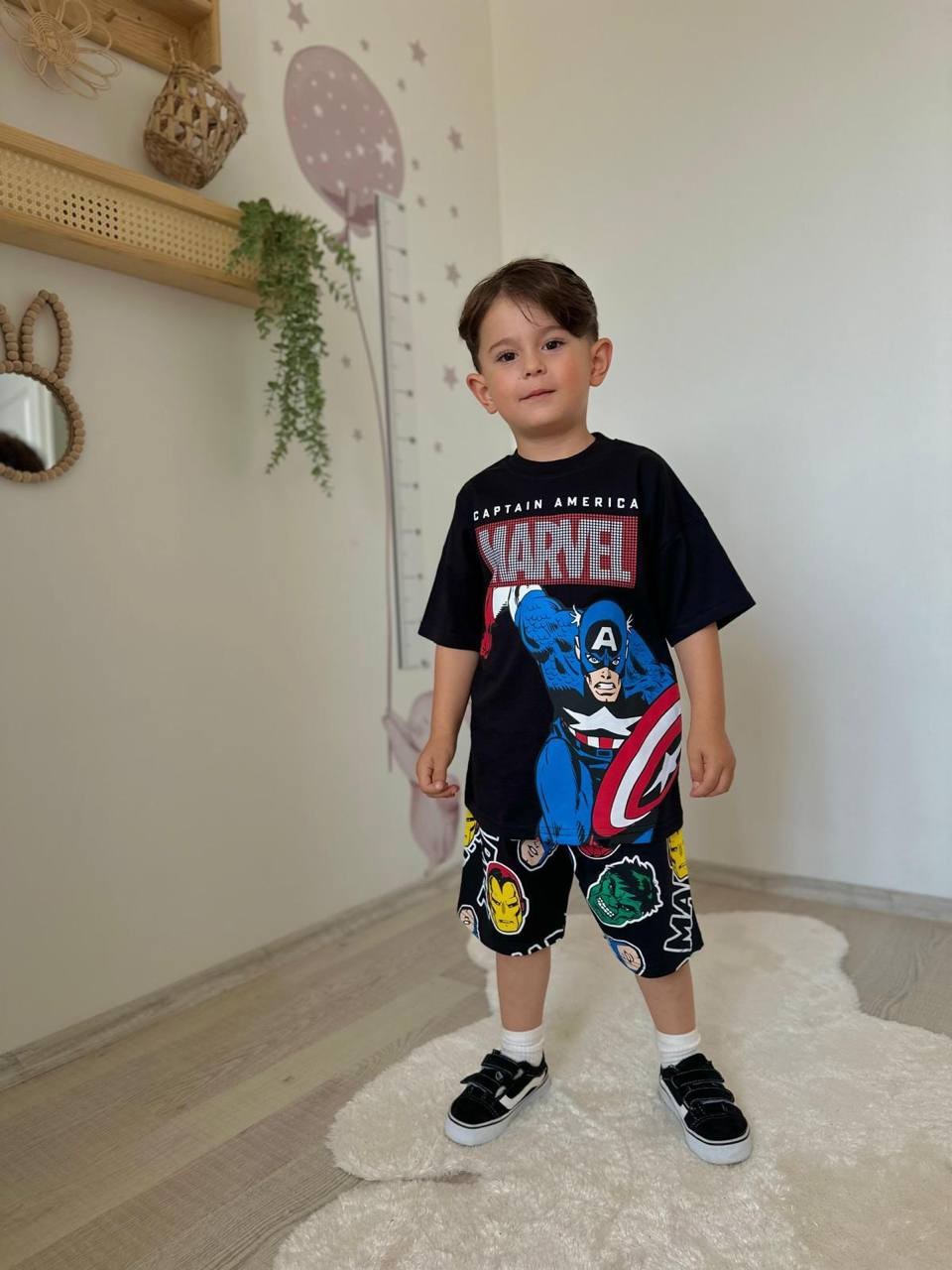 3-10 YAŞ ERKEK ÇOCUK CAPTAİN AMERİCA MARVEL ŞORT TAKIM