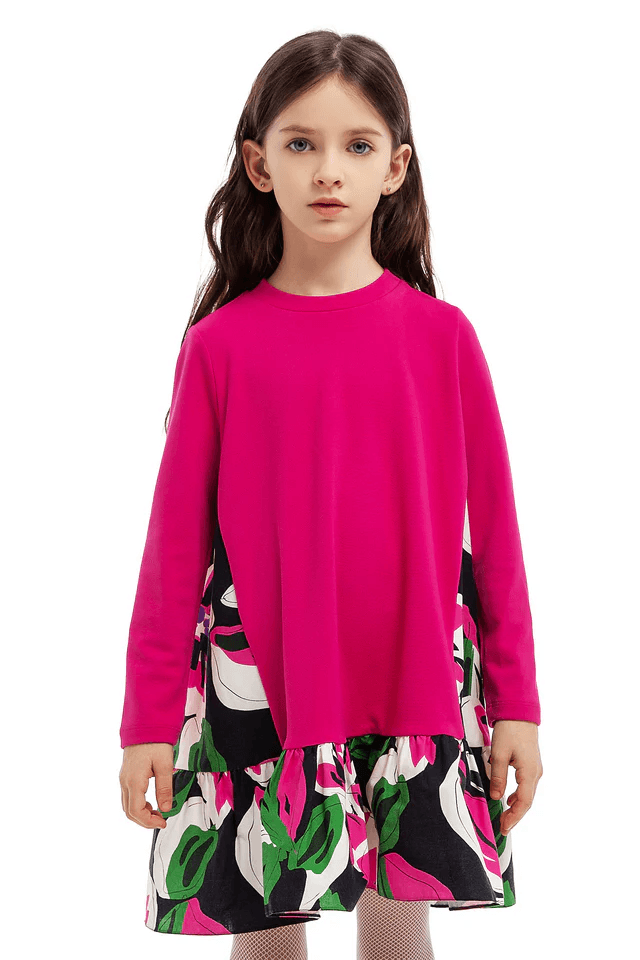 4-12 Yaş Kız Çocuk Pembe SweatShirt Elbise - DSL0211